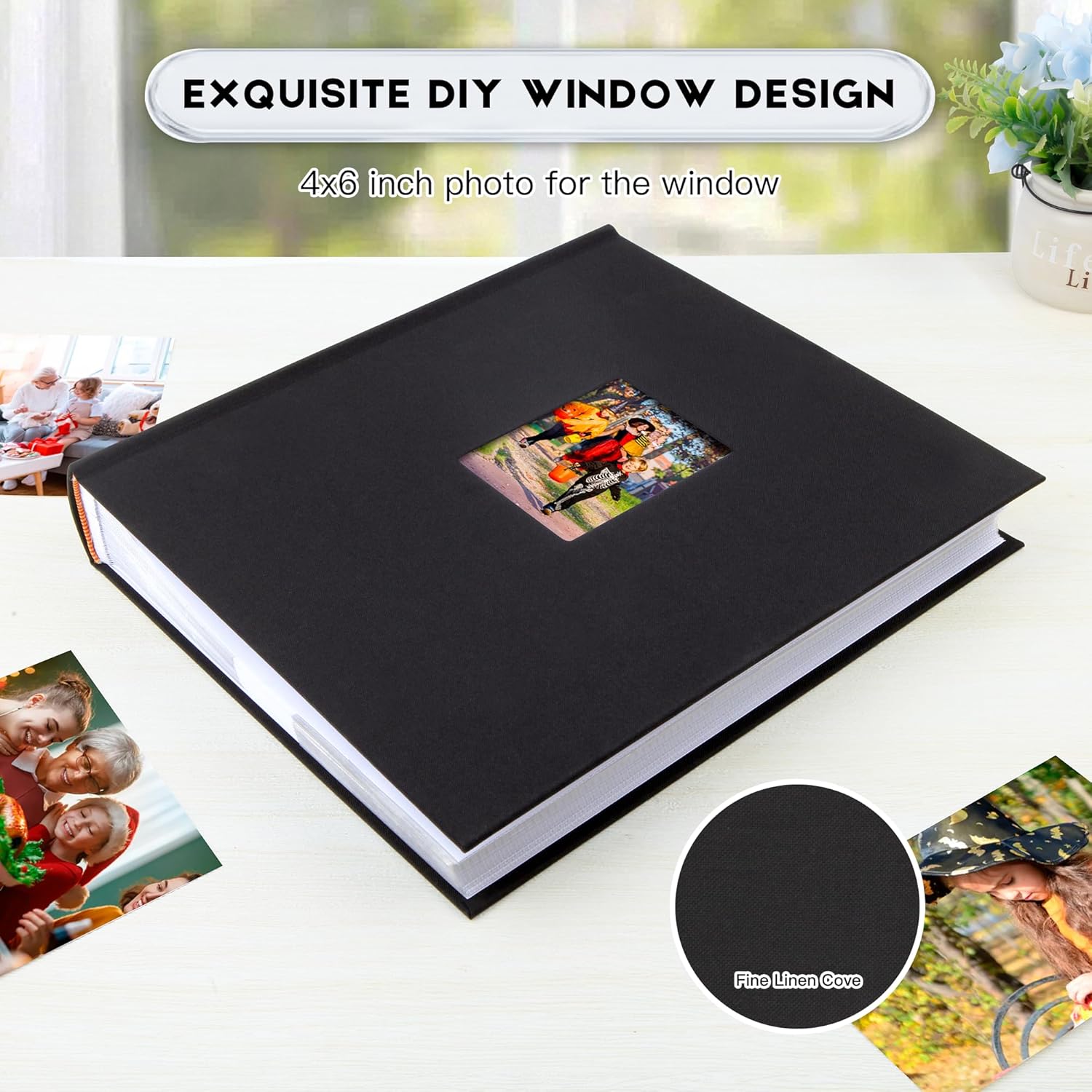 Photo Album 4x6 600 Photos with Writing Space Linen Cover with Front Window Picture Album, 600 Photos 4x6 Photo Album Book for Wedding Kids Travel Family Baby Pictures (Black) - Image 7