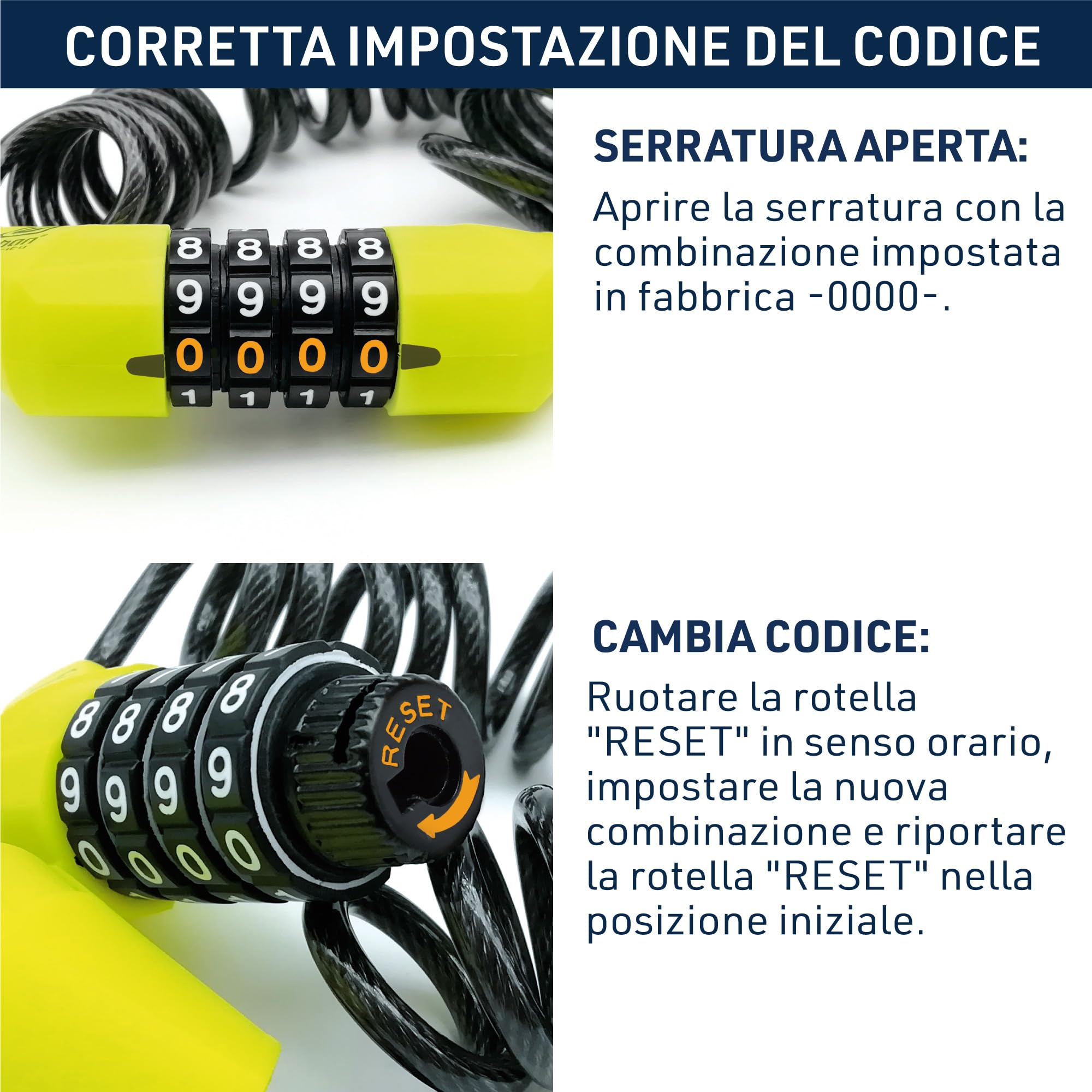 URBAN UR446 Antifurto Casco Moto Lucchetto con Codice Cavo Blocco Bicicletta Caschi Catena Bici Acciaio Rullo Cavetto Combinazione Codice Ø4, 150cm Leggero Mini Monopattino Lucchetti Tsa Bagaglio