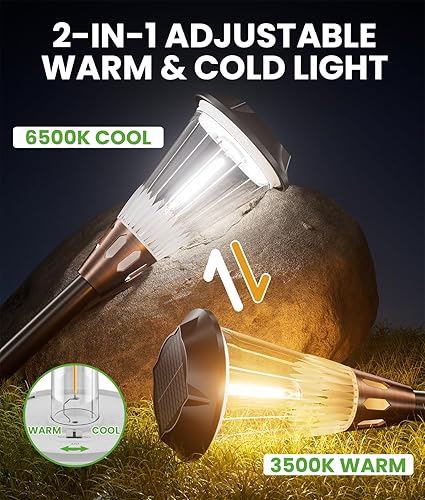 Miniatura 2 de Paquete de 8 luces solares brillantes para caminos al aire libre, 2 en 1, luces solares cálidas y frías para exteriores, iluminación de paisaje,