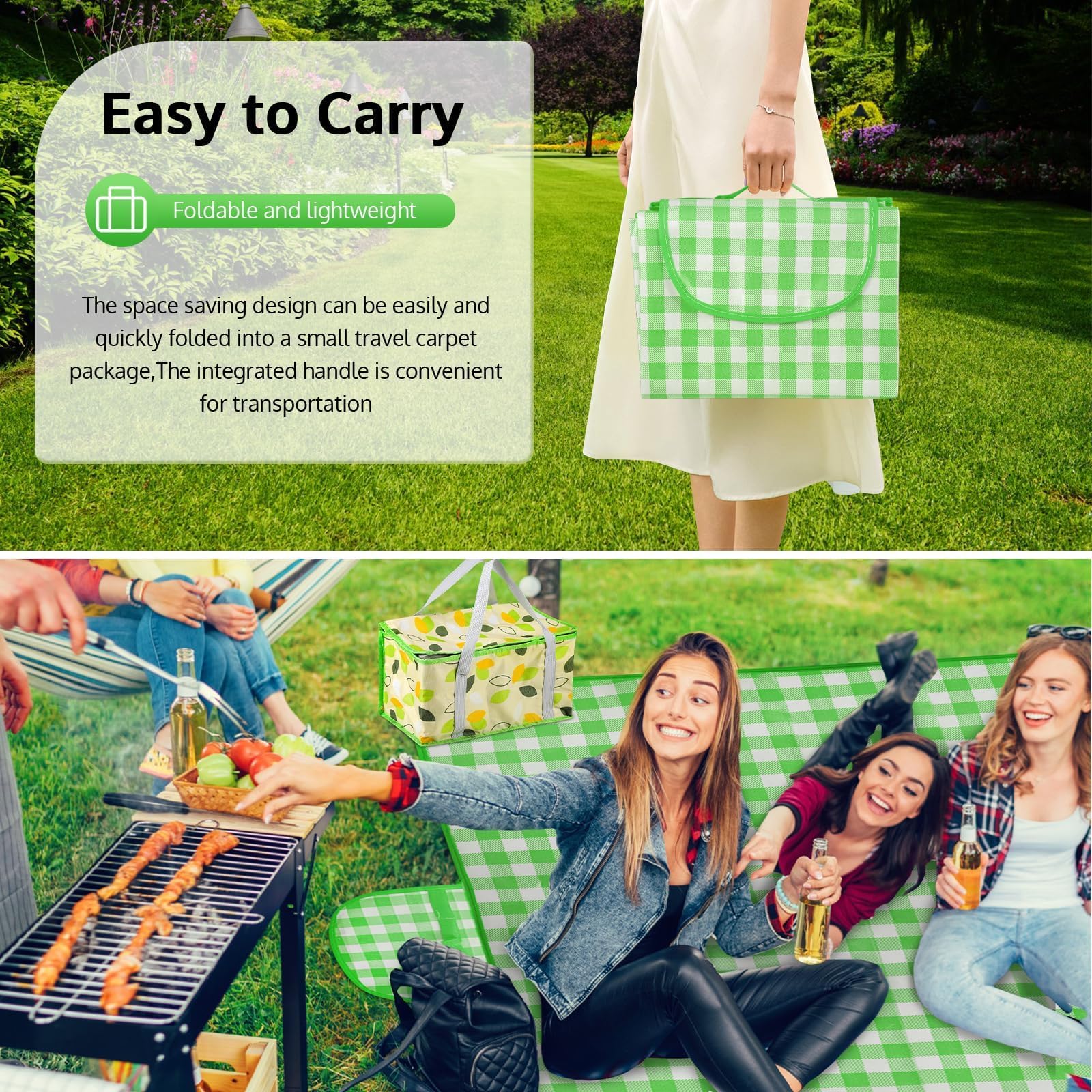 UrbanHomes Couverture Pique-Nique 200x200 Cm – Tapis Imperméable Épais, Portable, Résistant Humidité, Idéal Famille Camping Plage Jardin