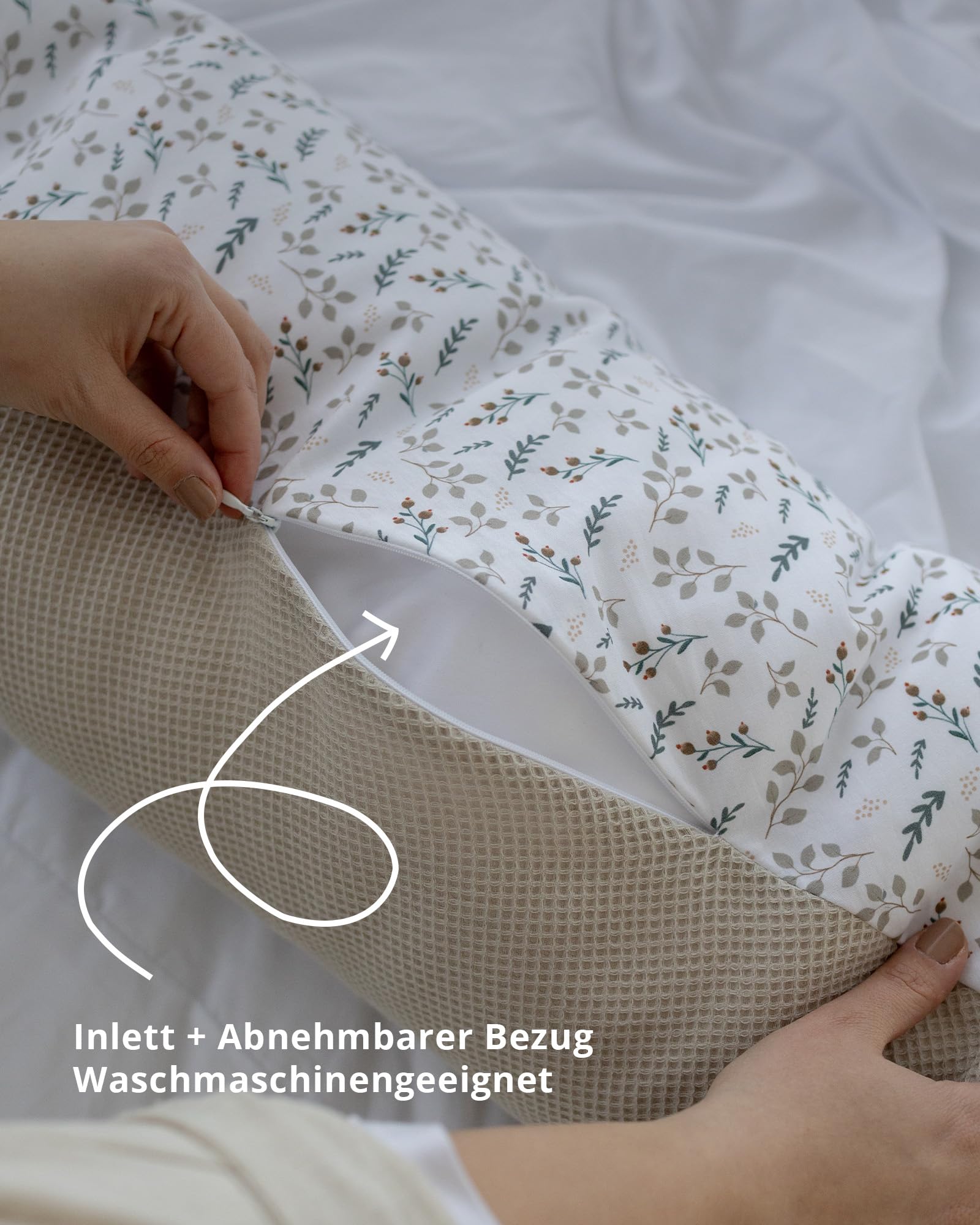 ULLENBOOM Stillkissen 190 cm - 100% OEKO-TEX Materialien, Ideal als Schwangerschaftskissen & Seitenschläferkissen - Stillkissenbezug 100% Baumwolle, Füllung: Mikroperlen, Sand