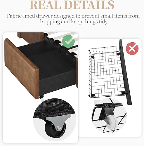 Miniatura 9 de Yaheetech Base de cama Queen con 2 estaciones de carga USBpuerto para cajones de almacenamiento tipo A y tipo C3, plataforma tapizada de cuero con