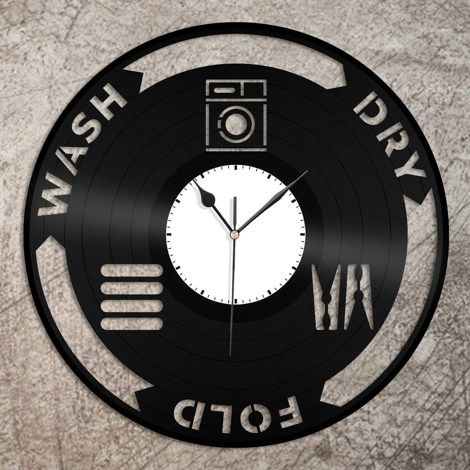 Handmade Black Vinyl Wall Clocks for Living Room, Dinning Room and Office Wall Decor Retro Vinyl Art Clock Vintage Gift Vinyl Clock Black No.0594