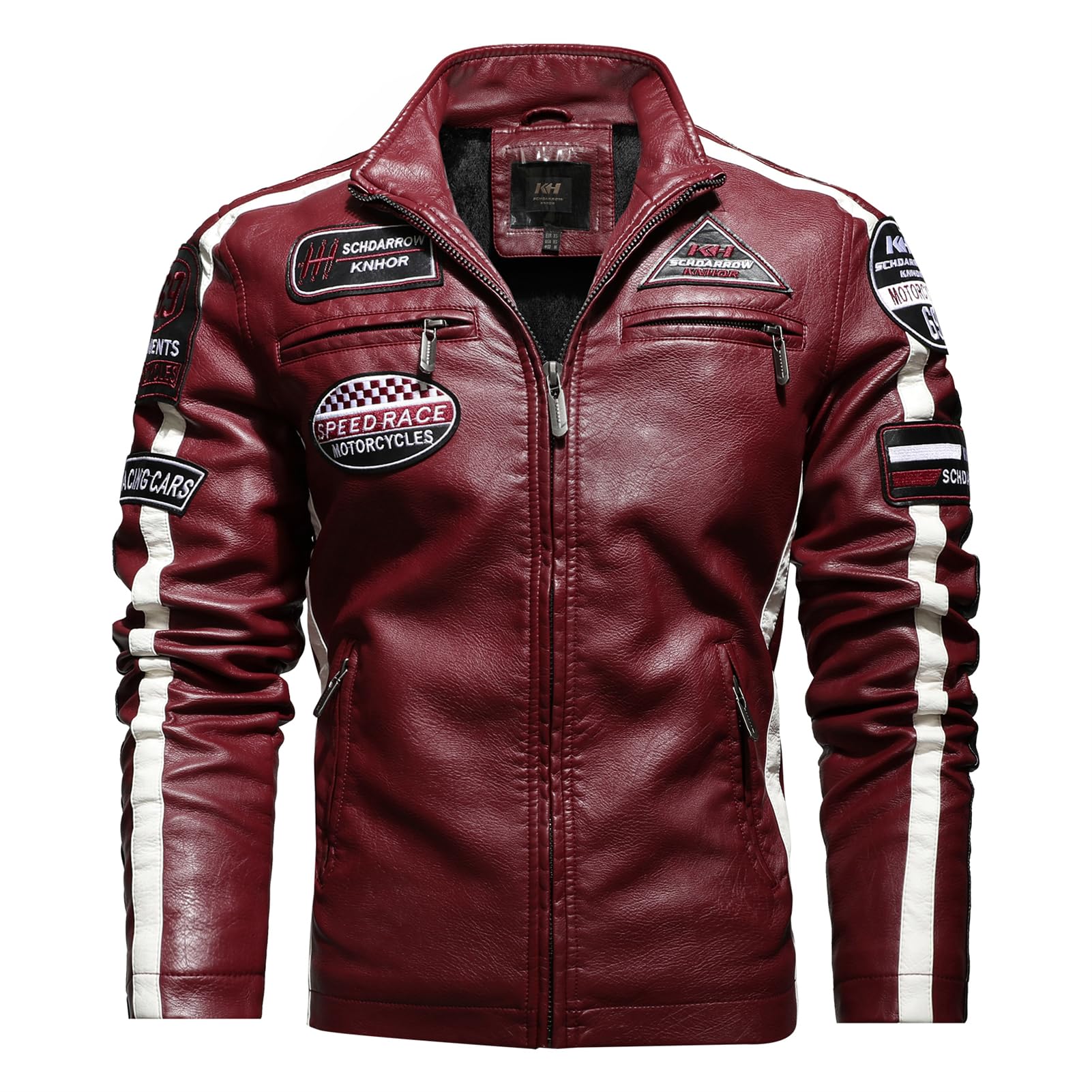Blouson Moto Homme Veste Cuir Homme Blouson Cuir Moto pour Homme Imperméable et Coupe-vent Plusieurs Poches en Similicuir PU Veste Vintage À Fermeture Éclair Veste (Rouge,M)