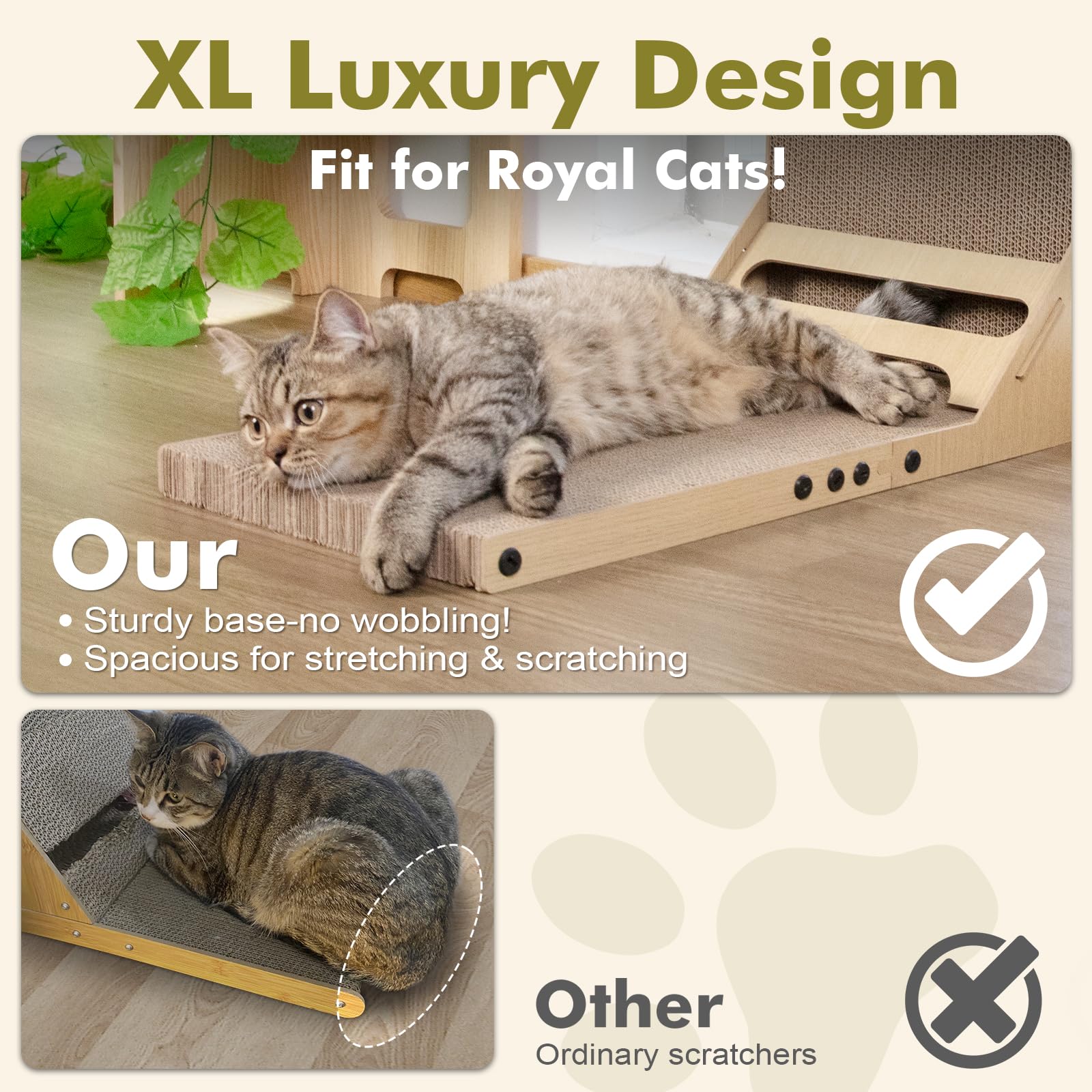 Pawtasy Griffoir pour chat avec balle - En forme de L - En carton durable - Pour chats d'intérieur - Montage mural - Très résistant - Utilisation double face