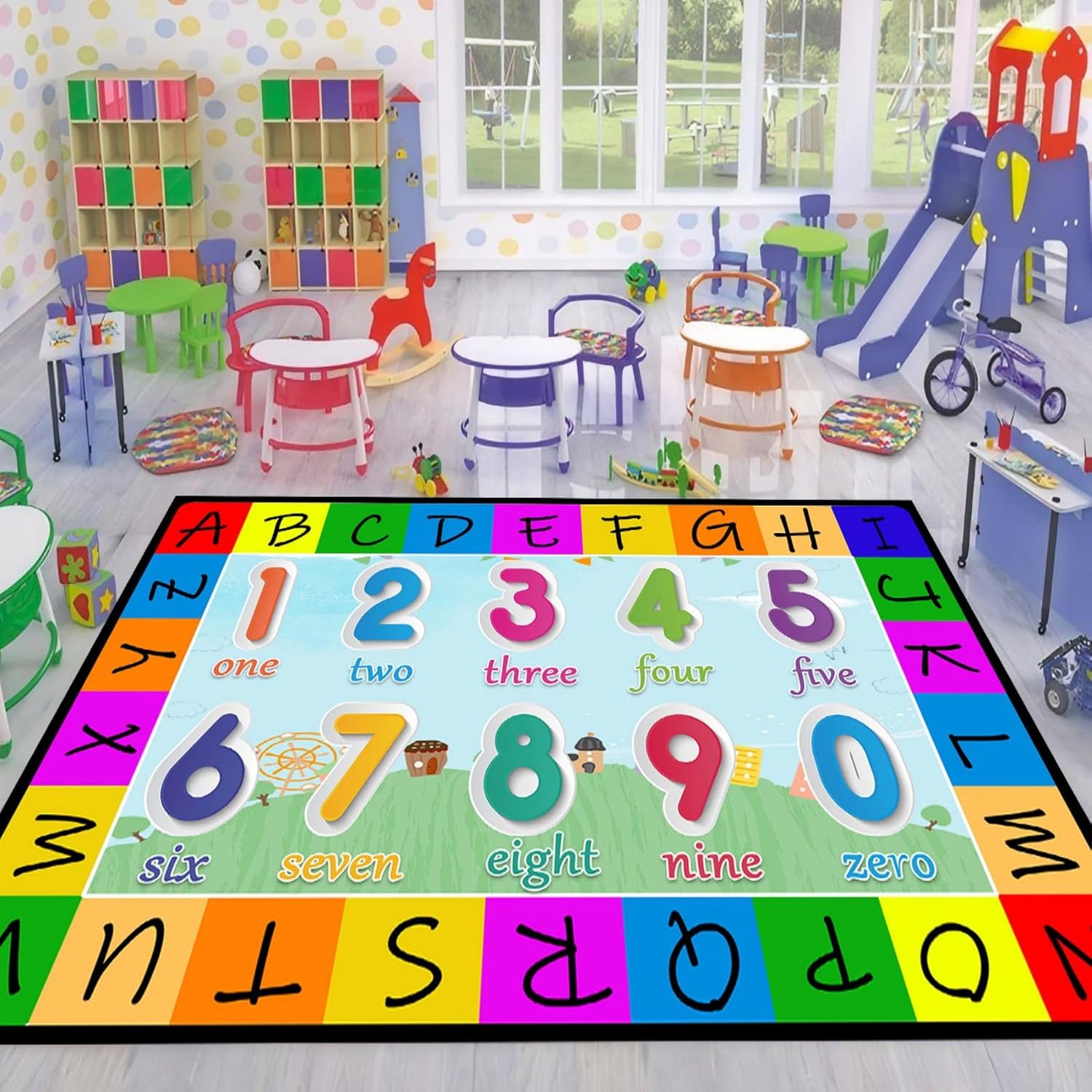 Children's Area Rugs,3x5ft, ABC Mats for Floor Color Alphabet Letter & Numbers Kids Playroom Babies Toddler Play Mat Non-Slip Rug for Indoor Preschool Rug Washable Low Pile Rug