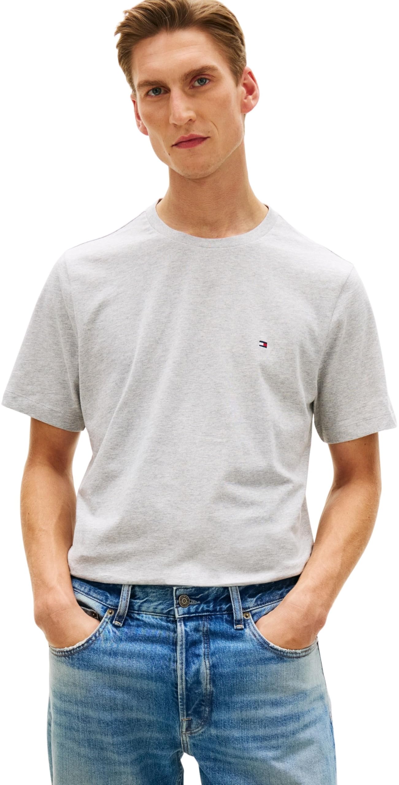 Tommy Hilfiger Men's Ess Seasonal Reg Fit Solid Tee Mw0Mw39995, Grey, L