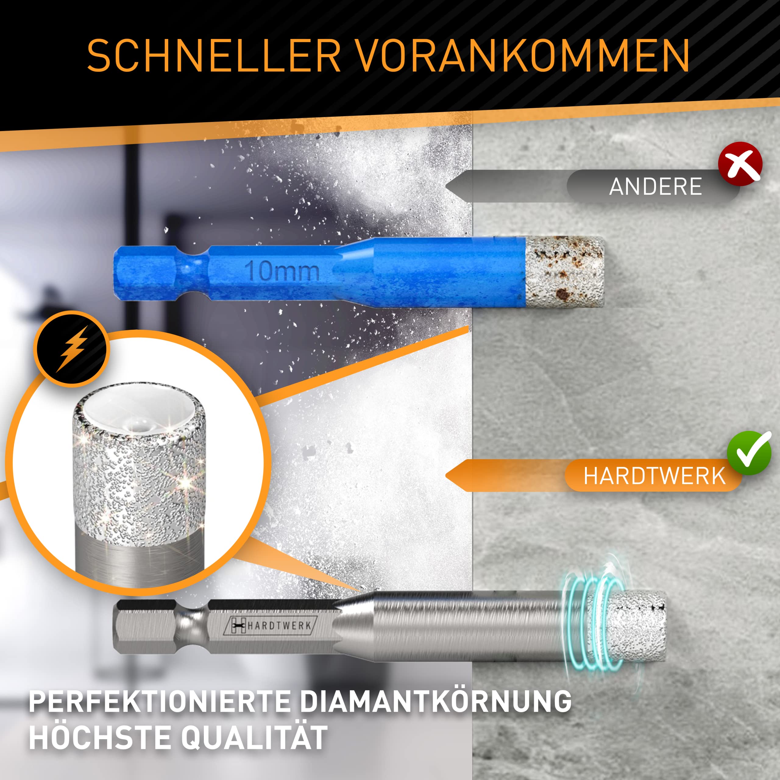 HARDTWERK Set di 6 Punte Diamantate per Piastrelle 6-12 mm Punta Carburo 6 mm