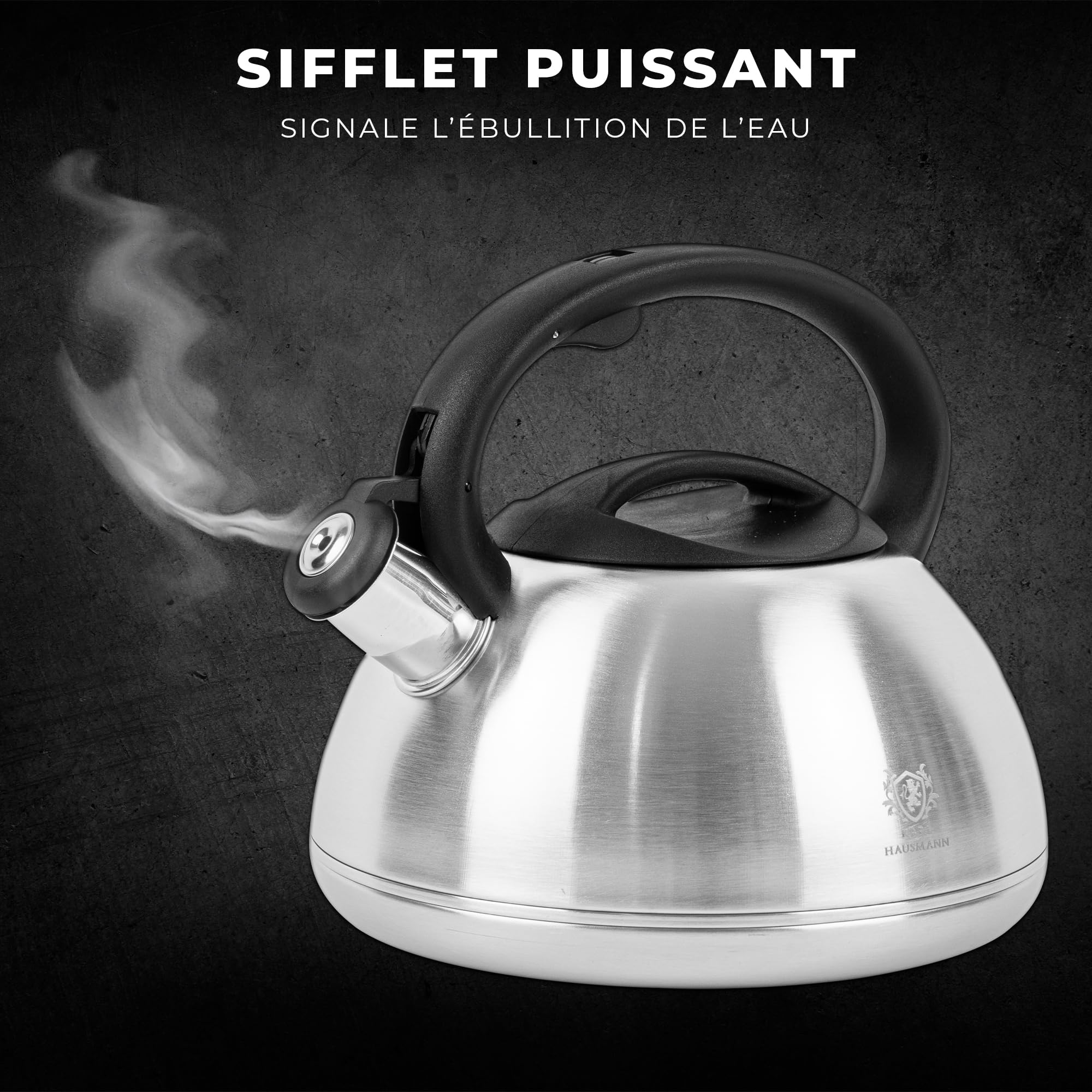 KARL HAUSMANN Bouilloire Induction 3L Inox avec Sifflante - Theiere Cuisine pour Plaque Gaz, Vitrocéramique et Électrique - Grande Capacité Eau Chaude avec Couvercle Amovible