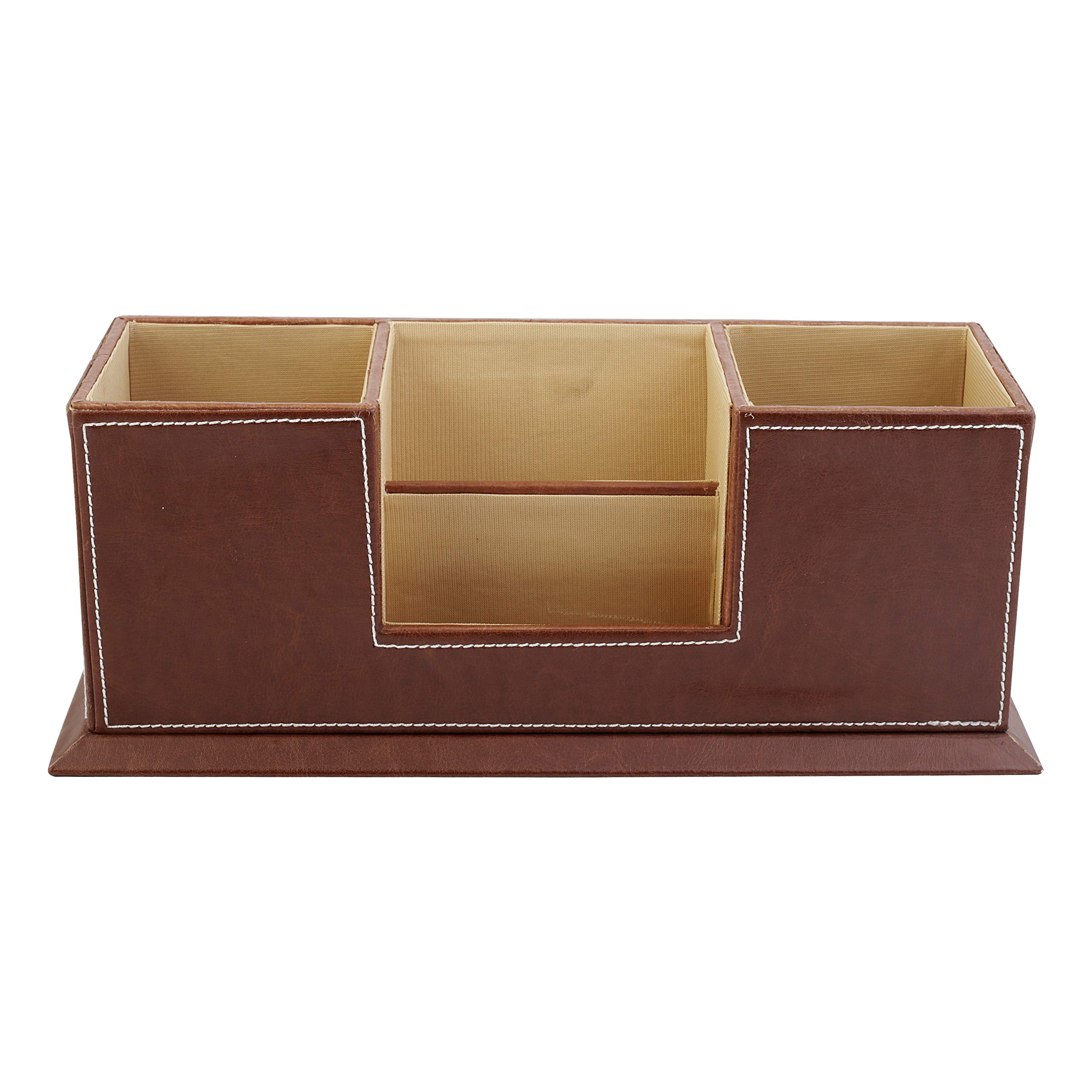 Anything & Everything Wooden Desk Organizer Pen/Pencil Stand, Mobile Holder & Remote Stand For Office Desk/Desktop/Table Stationery Storage Organizer Box (Tan), Orange 3