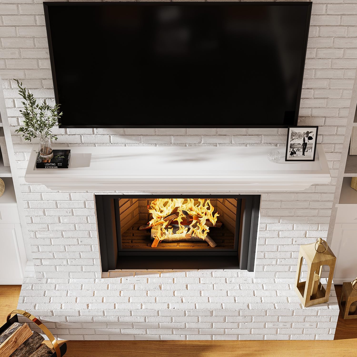 Eshoma Fireplace Mantel - 60 Inch Floating Shelf for Over Fireplace - Wood Mantel with Invisible Heavy Duty Wood Bracket - Floating Mantel Shelf for Wall, White, 60 X 8 X 6