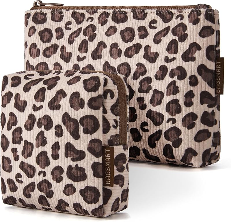 BAGSMART Conjunto de Necessaires de Maquiagem em Veludo Cotelê, Grande e Pequena, 2 Unidades