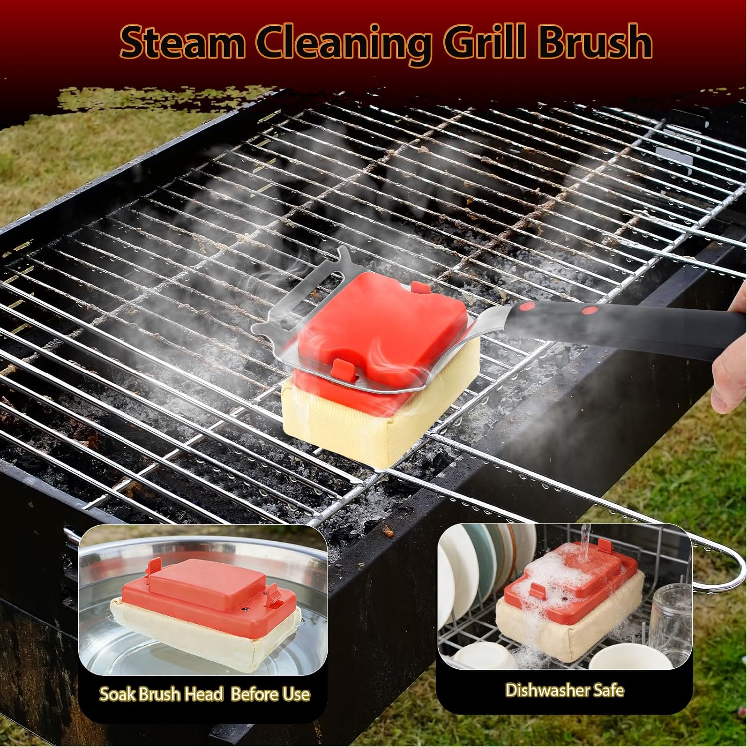 Grill Brush Bristle Free,BBQ Grill Brushes and Scraper for Outdoor Grill Steam Cleaner for Cast Iron/Stainless Steel Grates Safe Barbecue Cleaner Brush with Replaceable Cleaning Head