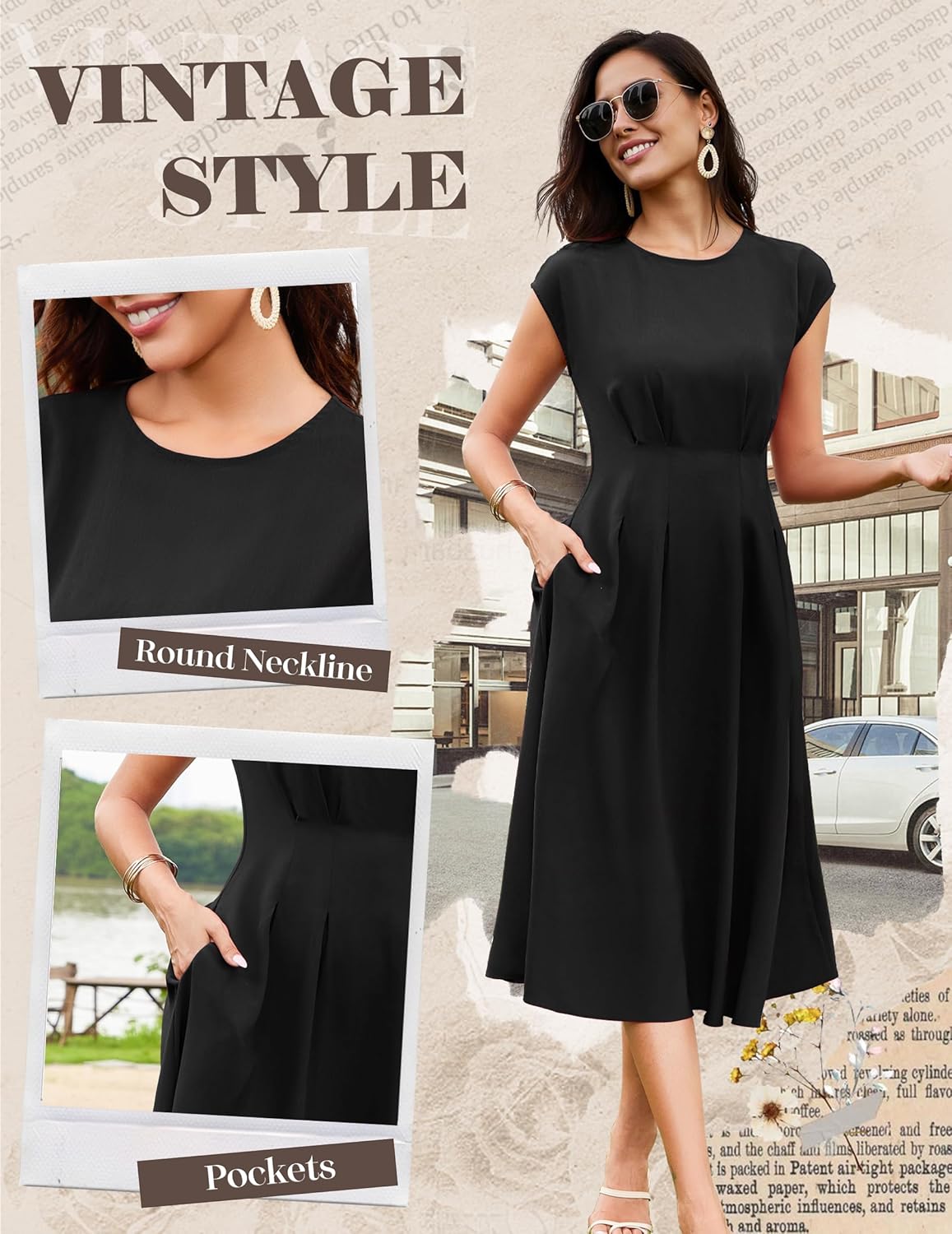 Wedtrend Women's 1940s Dresses with Pockets 50s Retro Dress Tea Length Cocktail Dress Vintage Swing Dresses - Image 4