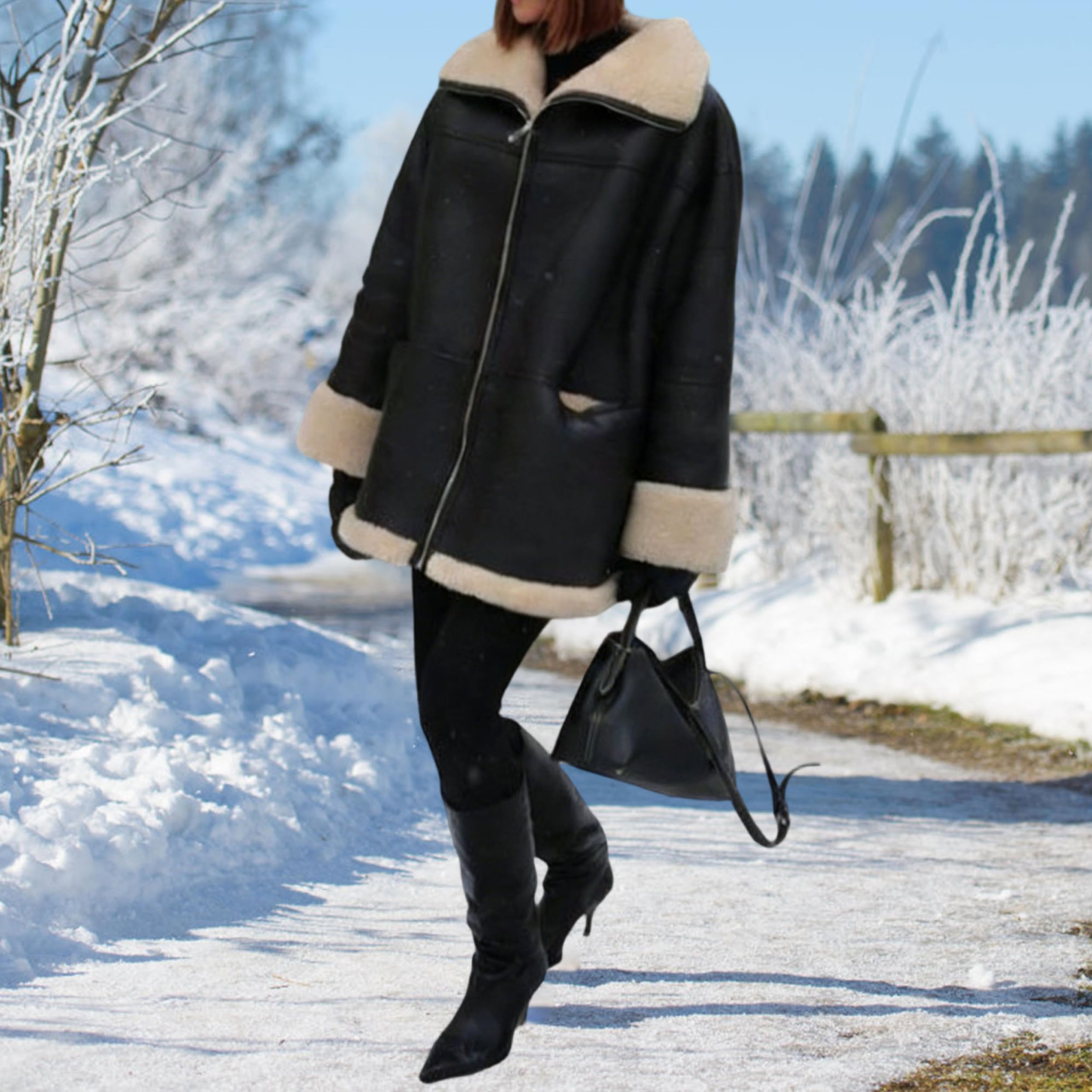 Manteaux en peau lainée pour femmes, blouson aviateur en fausse peau lainée pour femmes, manteau d'hiver doublé sherpa