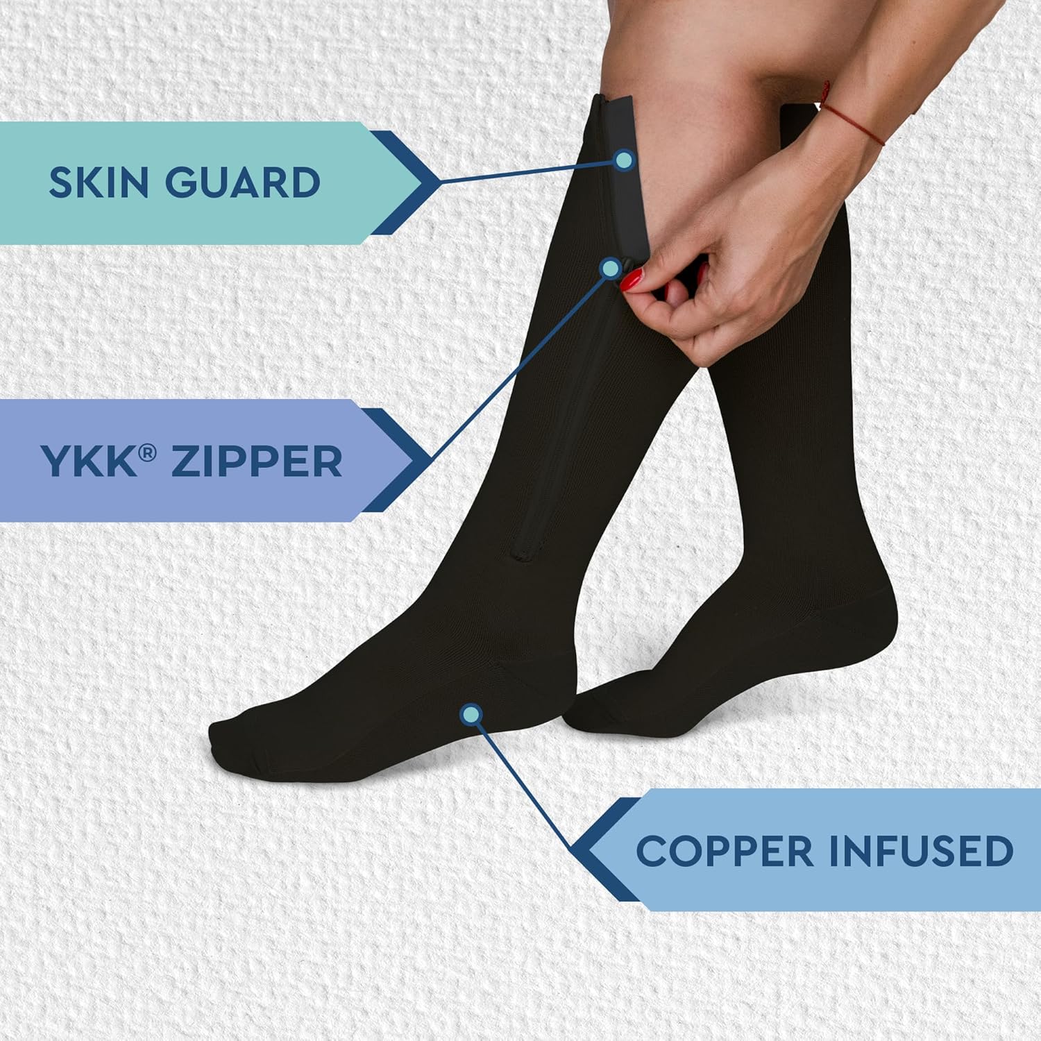 TheraMagic® Zipper Compression Socks for Men & Women, 20-30mmHg Closed Toe Graduated Zippered Compression Stocking - Image 5