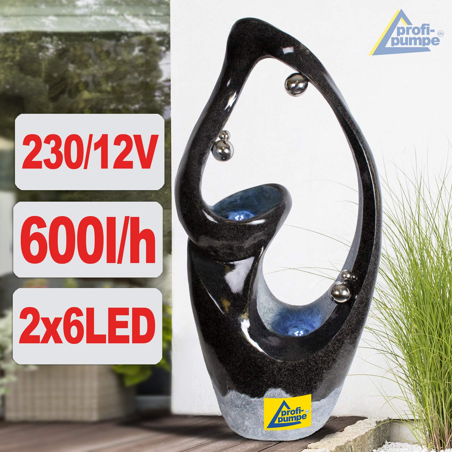 Gartenbrunnen Brunnen Zierbrunnen Zimmerbrunnen Springbrunnen Brunnen mit LED-Licht 230V Wasserfall Wasserspiel für Garten, Gartenteich, Terrasse, Balkon (Kugel-Fantasie mit LED-Licht-230V)