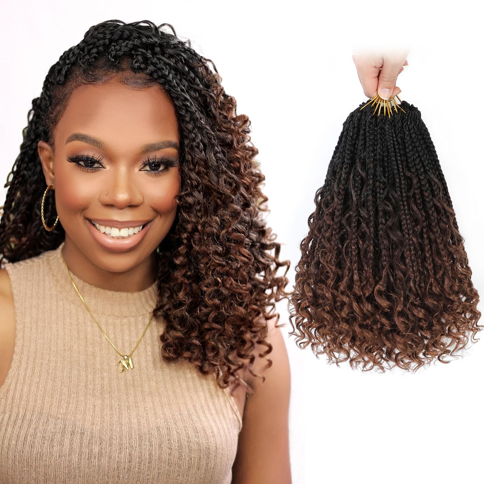 Fulcrum Goddess Box Braids Crochet Hair 10 Inch,9 Packs Box Braid Crochet Hair for Women,Pre-looped Bohemian 3X Crochet Braiding Hair with Curly Ends(