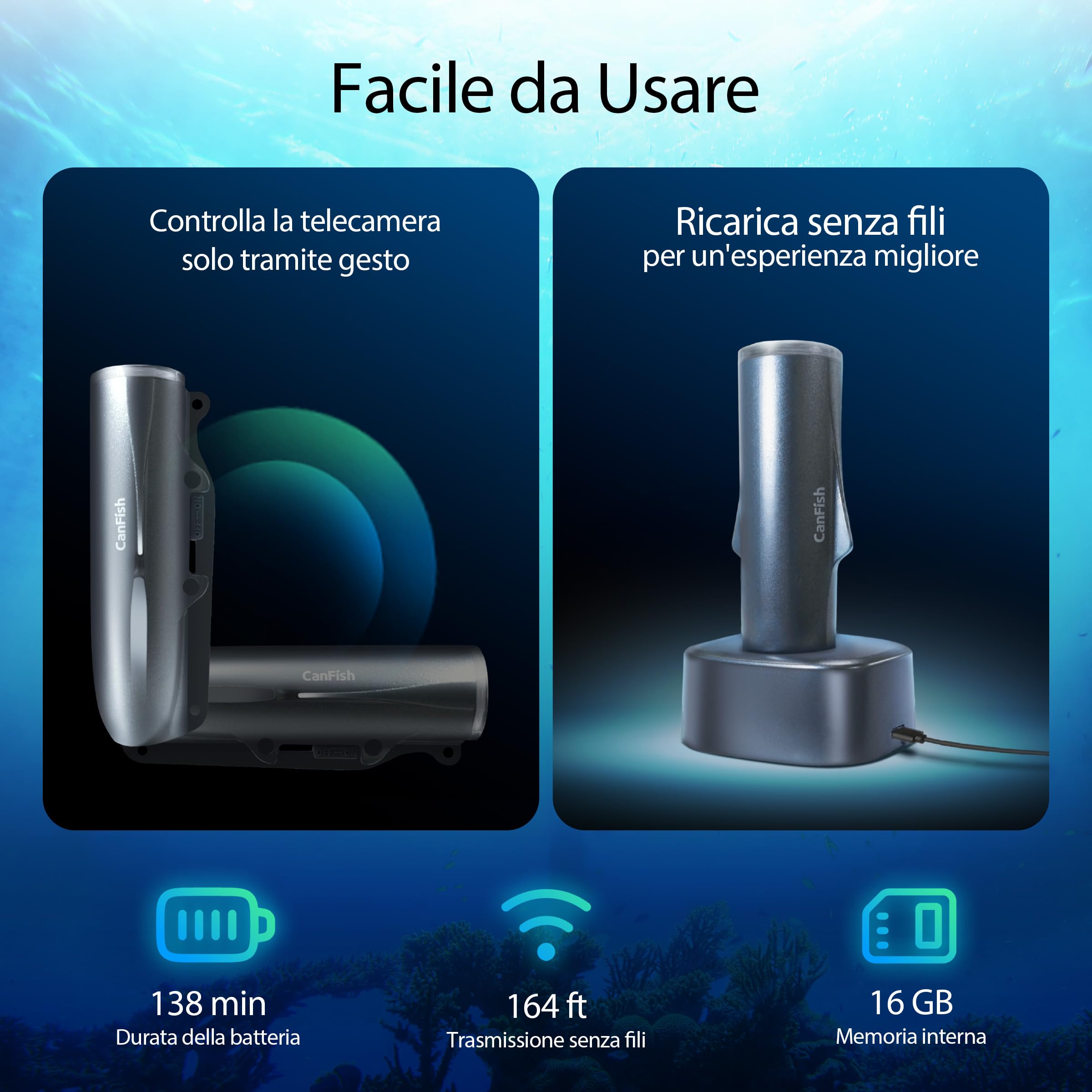 CanFish Fishing CamX Fotografica Subacquea Pesca, Portatile Fish Finder con HD 1080P & 136° Ultra-Grandangolare, 200M/656FT ROV Impermeabile Fotocamera Subacquea per Pesca Mare Barca Mancanza