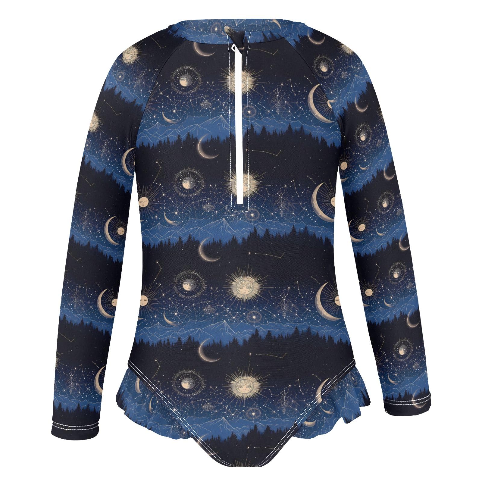ALAZA Toddler Swimsuit Girl Bathing Suit Swimwear Rash Guard Sun Moon Forest Starrysky Long Sleeve 3T