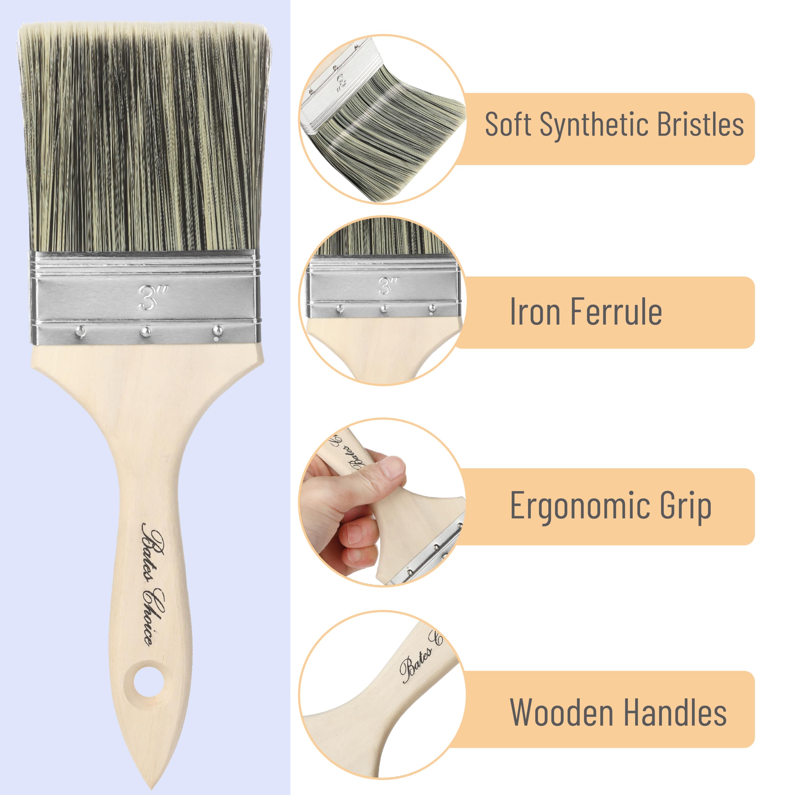 Bates Paint Brushes - 2 Pack, 3 Inch -3 Bates Paint Brushes - 2 Pack, 3 Inch -3