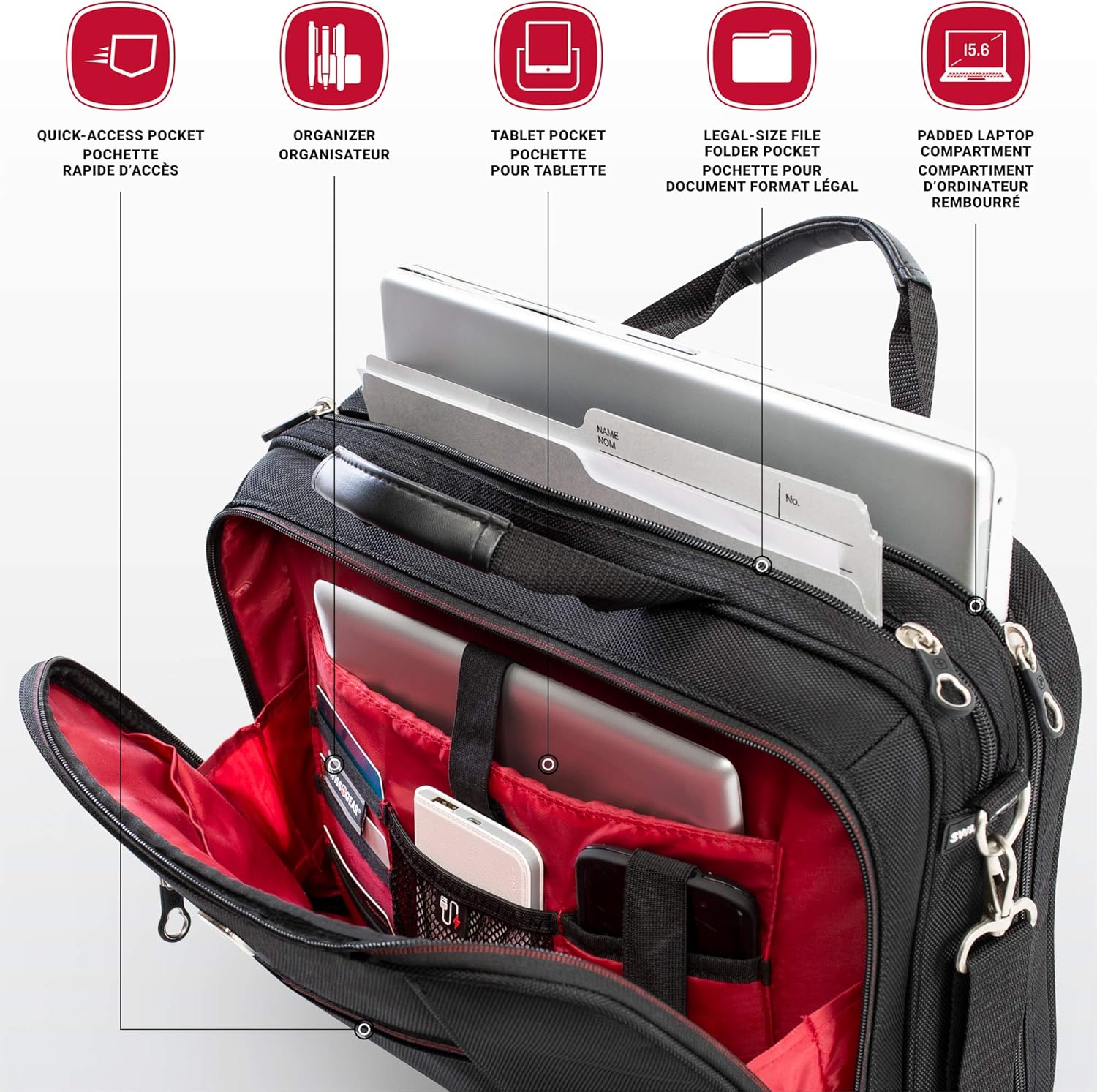 Swiss Gear 15.6" Laptop Case - Black, Unisex-Adults, Briefcase Style, Modern, 14L, 2 Compartments, 8 Pockets, Laptop Compatible