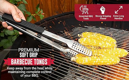 Miniatura 3 de Pinzas extra largas de 9, 12 y 16 pulgadas, pinzas para barbacoa de acero inoxidable 180 con mango de agarre suave duradero, accesorio para
