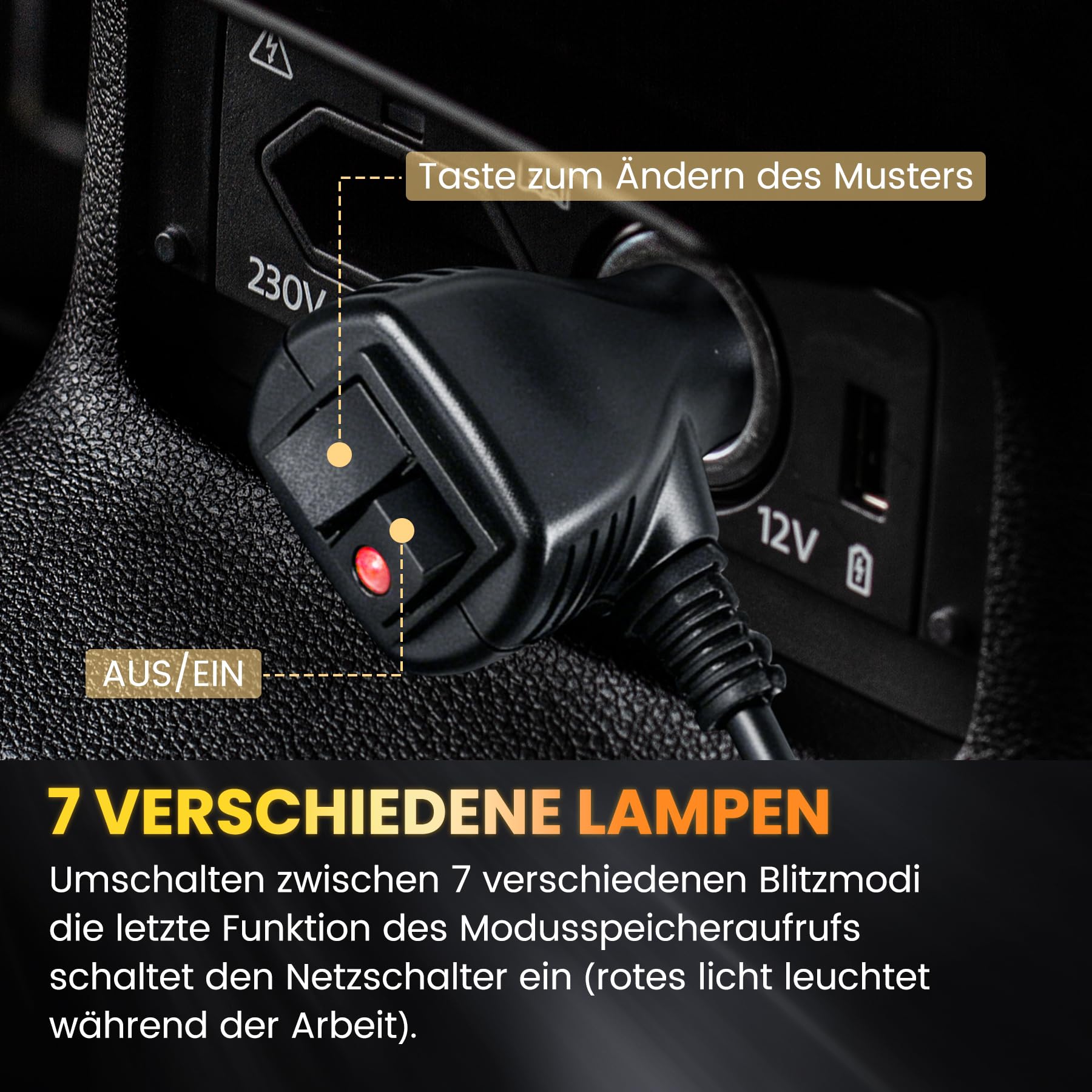 67cm 54 LED Rundumleuchte Blinklicht -7 Modi 12/24V Blitzleuchte Amber Warnleuchte Magnetische Notfallblinklampe Wiederherstellungswarnung gelbes Decke Licht (Gelb)