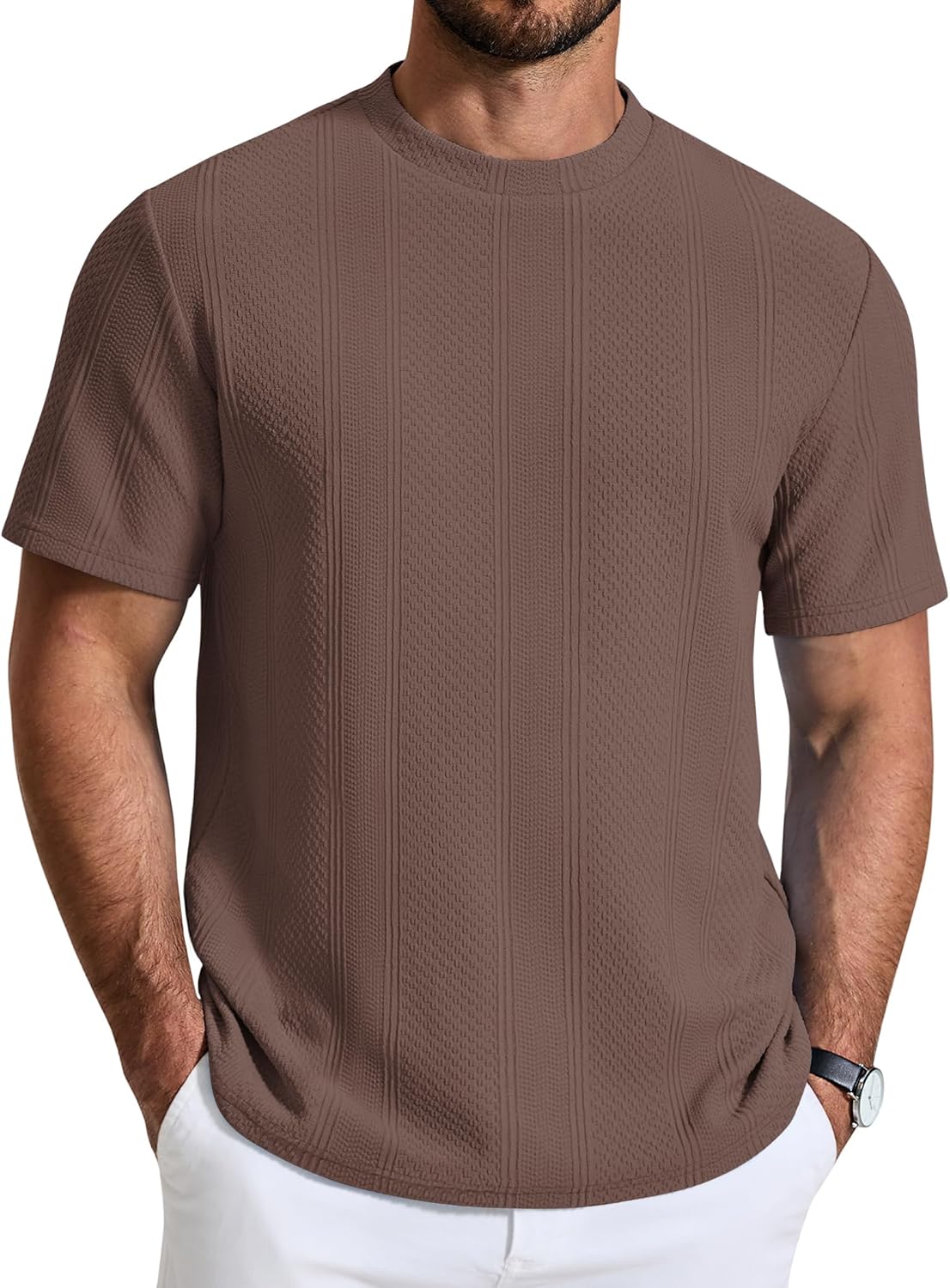 COOFANDY Men's T-Shirt Short Sleeve Crew Neck Textured Shirts Classic Knit Pullover Tees