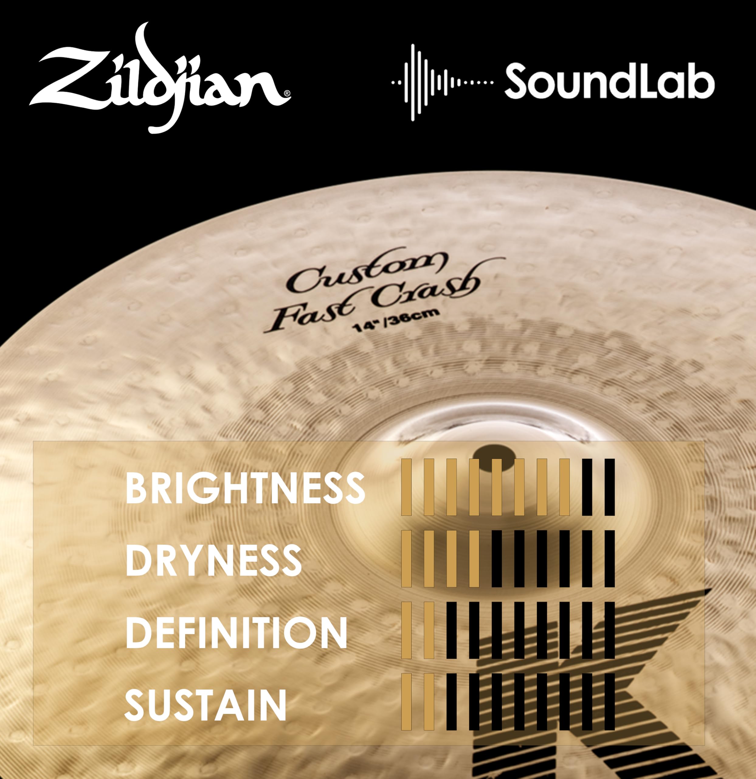 Zildjian K Custom Series - 14" Fast Crash Cymbal - Brilliant finish | Batería de bronce fundido de percusión, acento de respuesta rápida, escenario y juego de estudio