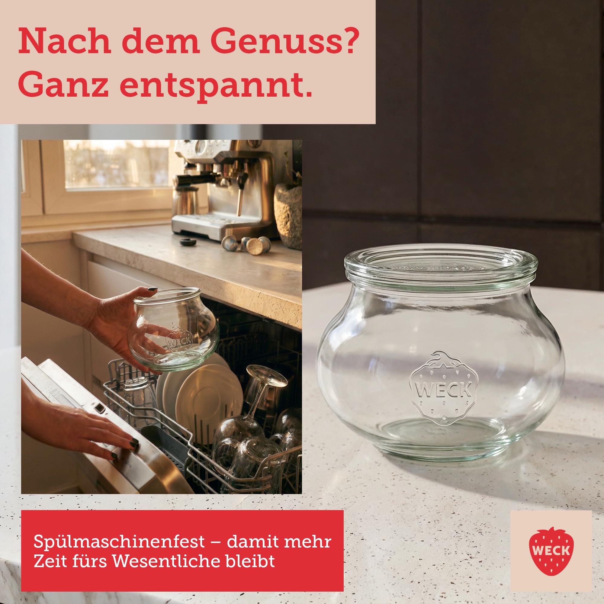 4 einkoch vasetti RR100 gioielli forma 1,0 litri con selezione di Im Original Weck cartone trasparente