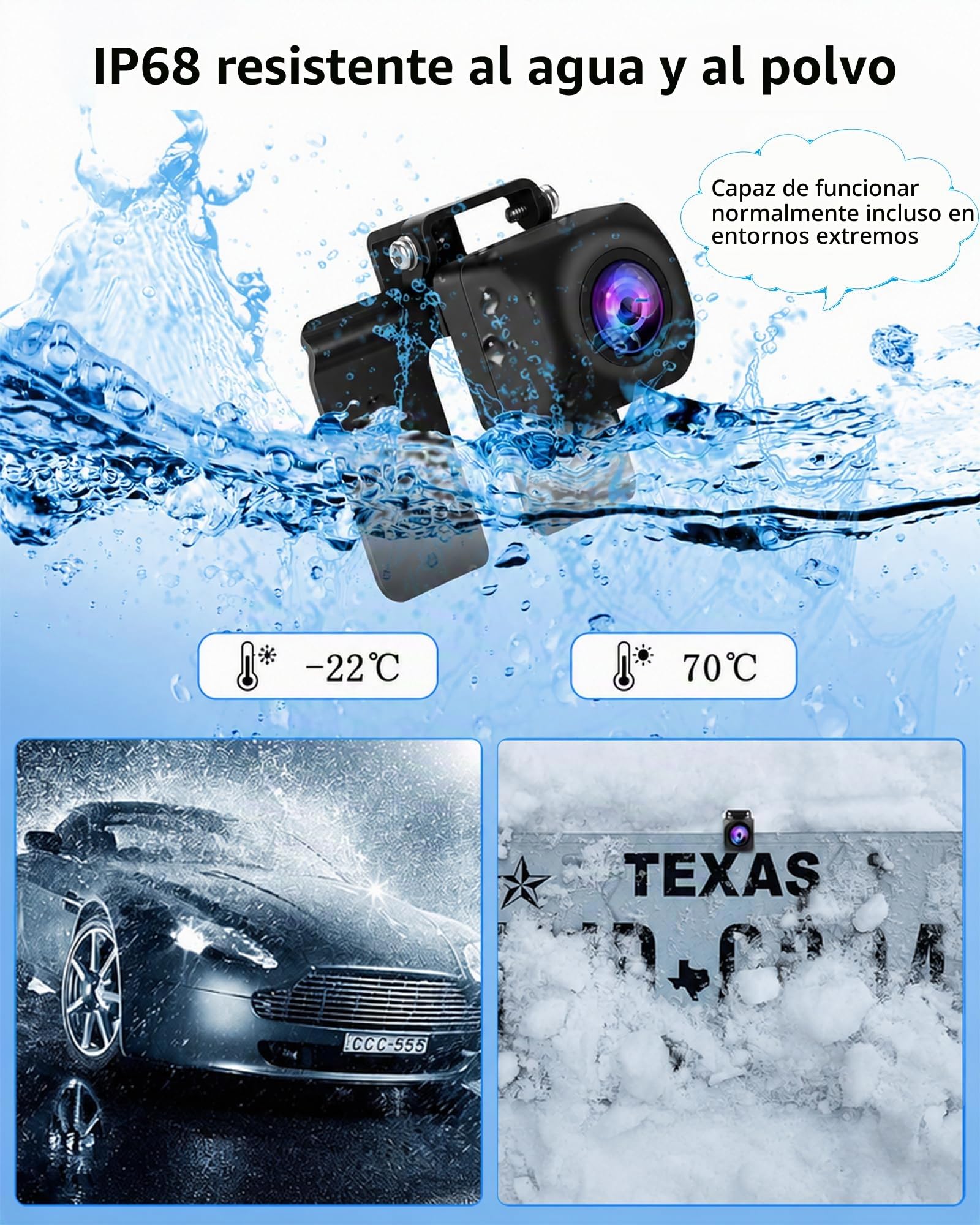 AHD 1080P Camara Marcha Atras Coche y Kit de Monitorización LCD de 4.3'' | Conectar y Usar, No se Requiere Perforación para el Montaje de la Lente Trasera, Visión Nocturna, Resistente al Agua IP68