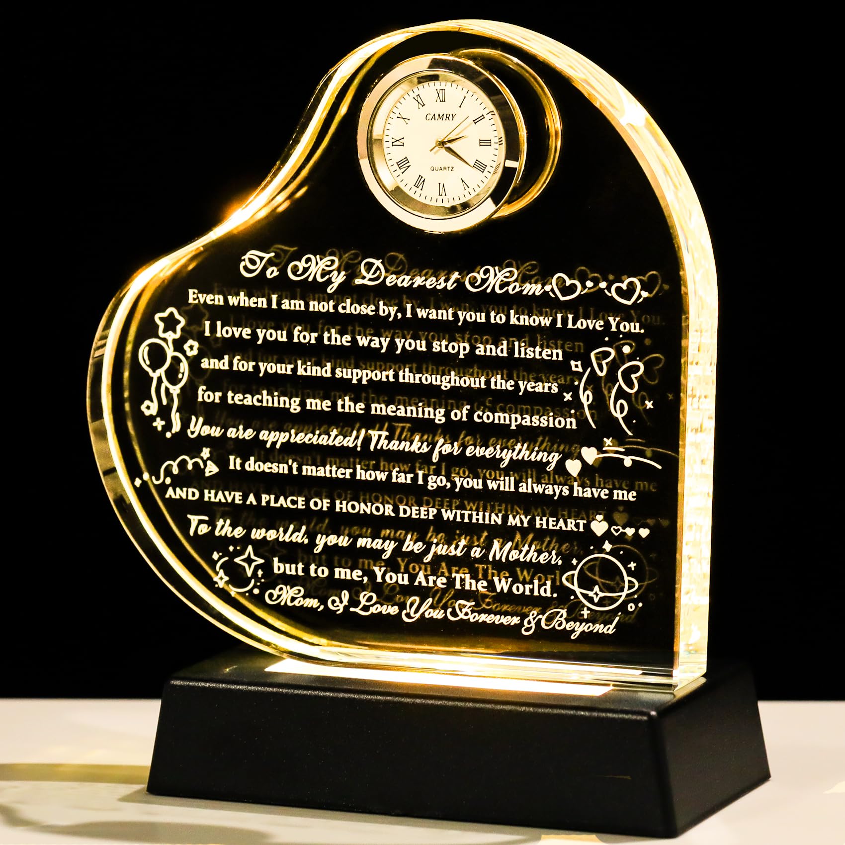 Photo 1 of YWHL Crystal Heart Clock - Mom Gifts with LED Base