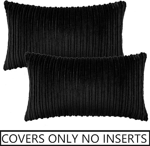 Miniatura 6 de UGASA - Juego de fundas de almohada decorativas de pana a rayas suaves y sólidas, fundas de cojín para sofá dormitorio, 2 piezas, 12 x 20 pulgadas,