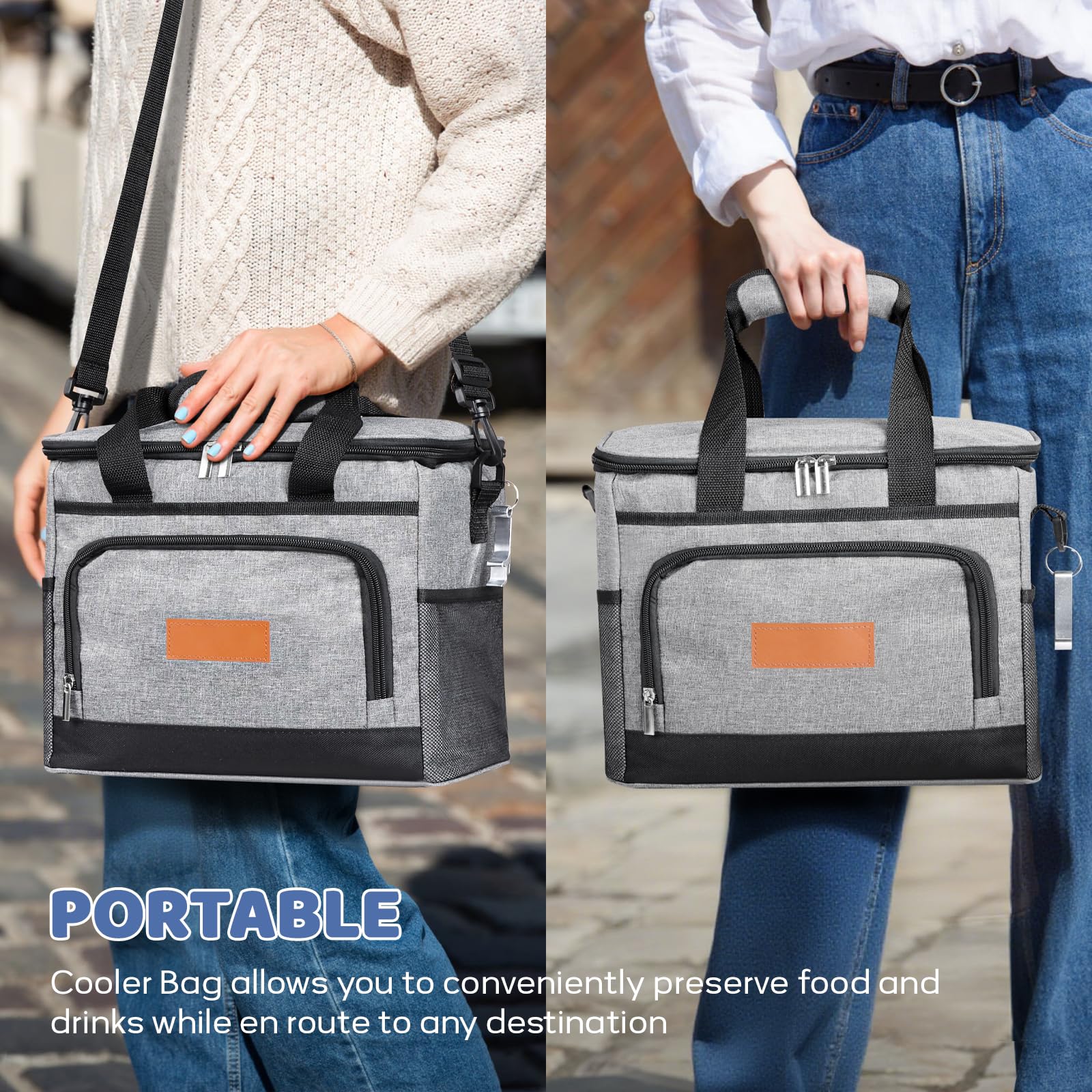 Borsa Termica Porta Pranzo 15L Isolata Impermeabile Lunch Bag con Tracolla Regolabile Grigio