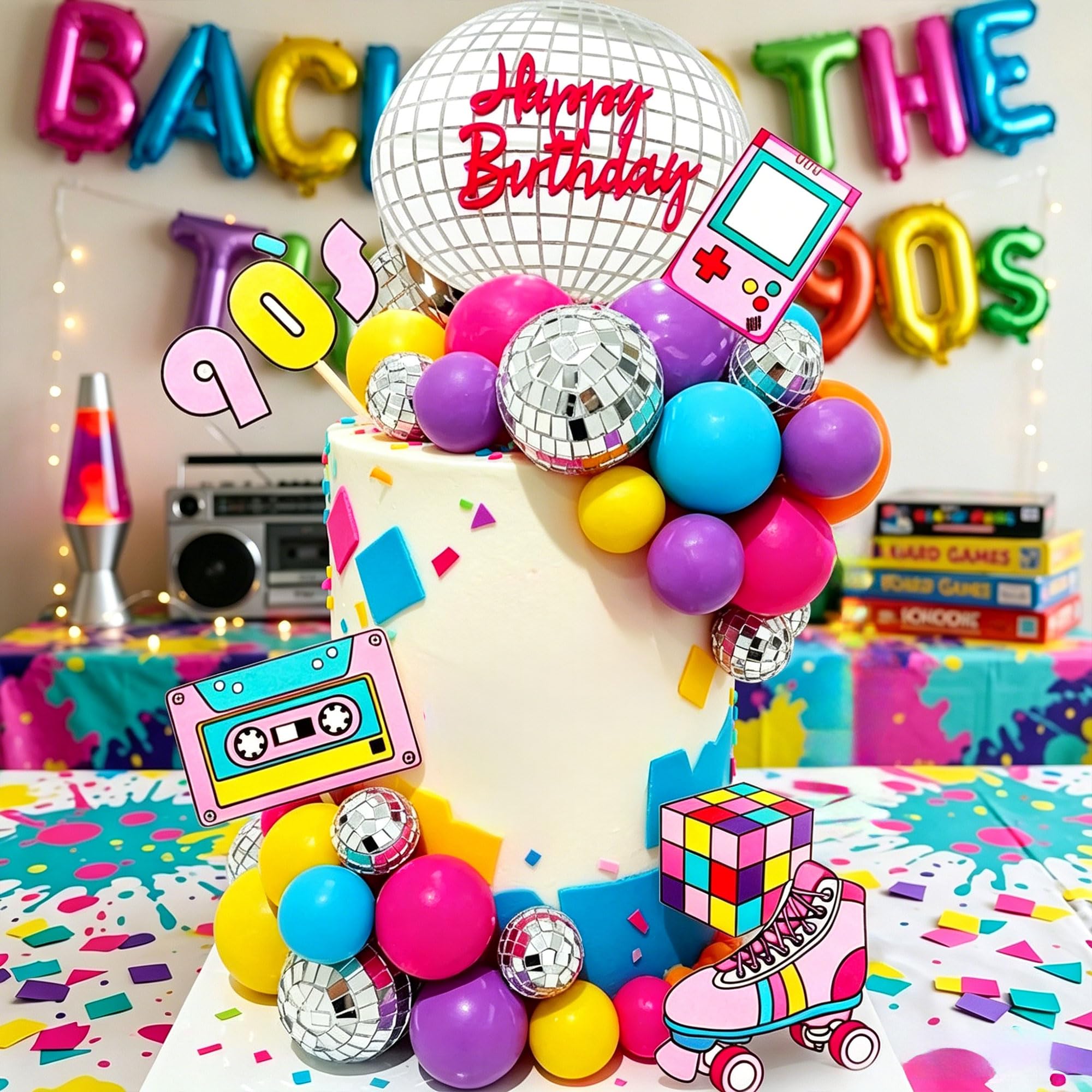 LaVenty Rolling Skate Shoes Disco Balls Cake Topper 70s Disco Supplies