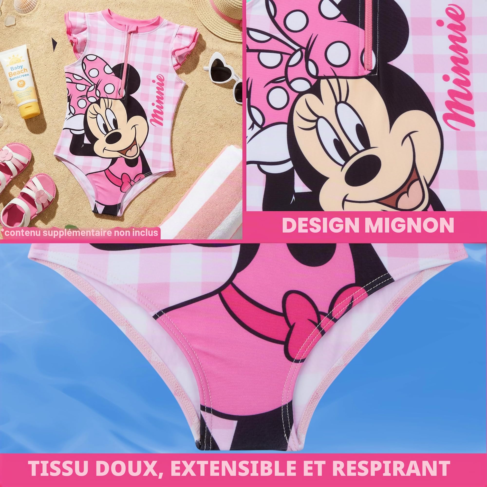 Disney Reine des Neiges | Peppa Pig | Minnie Mouse Maillot de Bain Fille, Maillot de Bain 1 Piece Fermeture Eclair, Cadeau Fille
