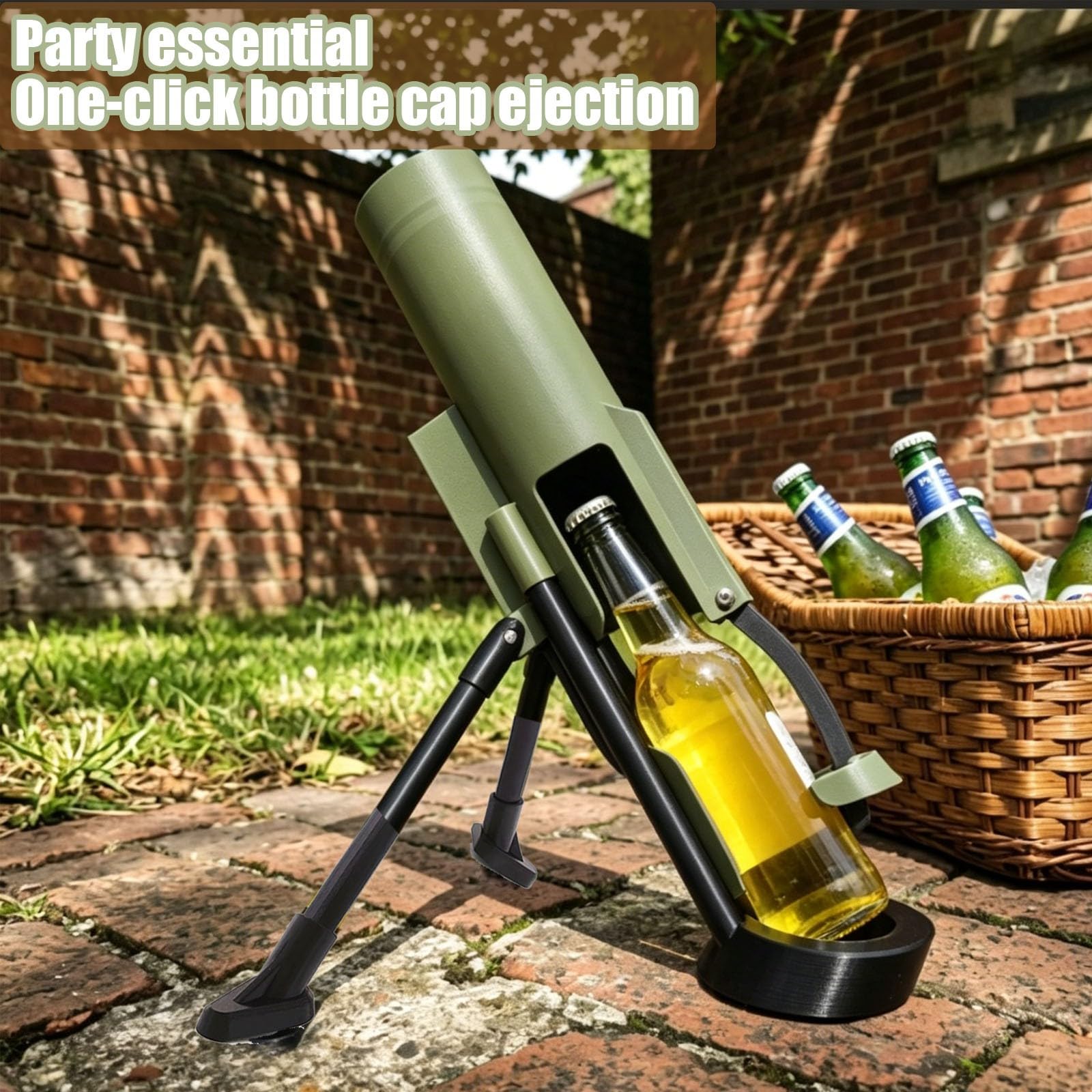 Abrebotellas de cerveza tipo mortero, lanzador de tapas manos libres, ideal para fiestas y regalos para papá.(550ml20*10 * 10,green)