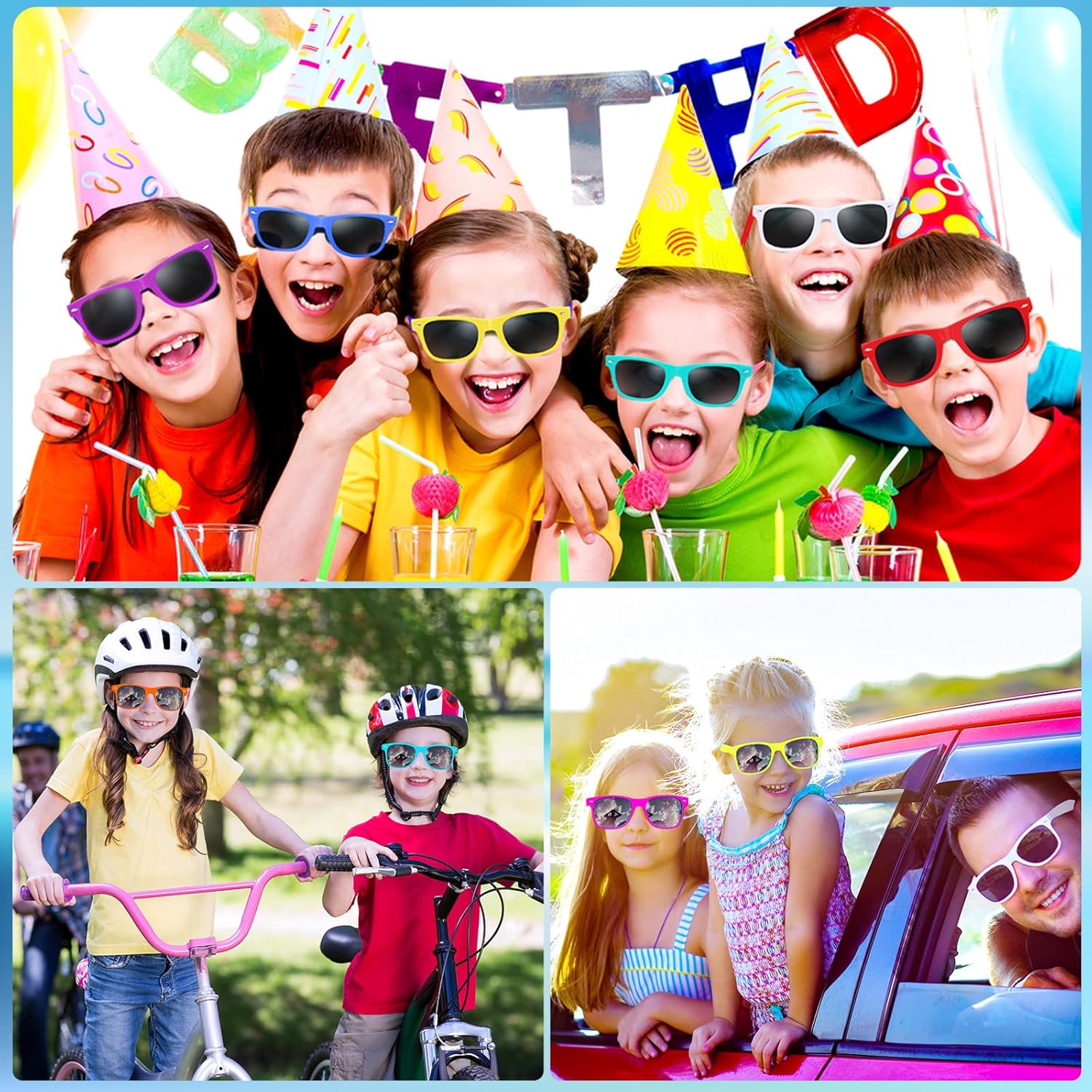 Oleitodh 144 Pack Kids Neon Sunglasses Party Favors Bulk, 24 Colors Neon Sunglasses 80's Style Colorful Novelty Sunglass Cool Sun Glasses for Classroom Prize, Goody Bag Filler, Birthday Party