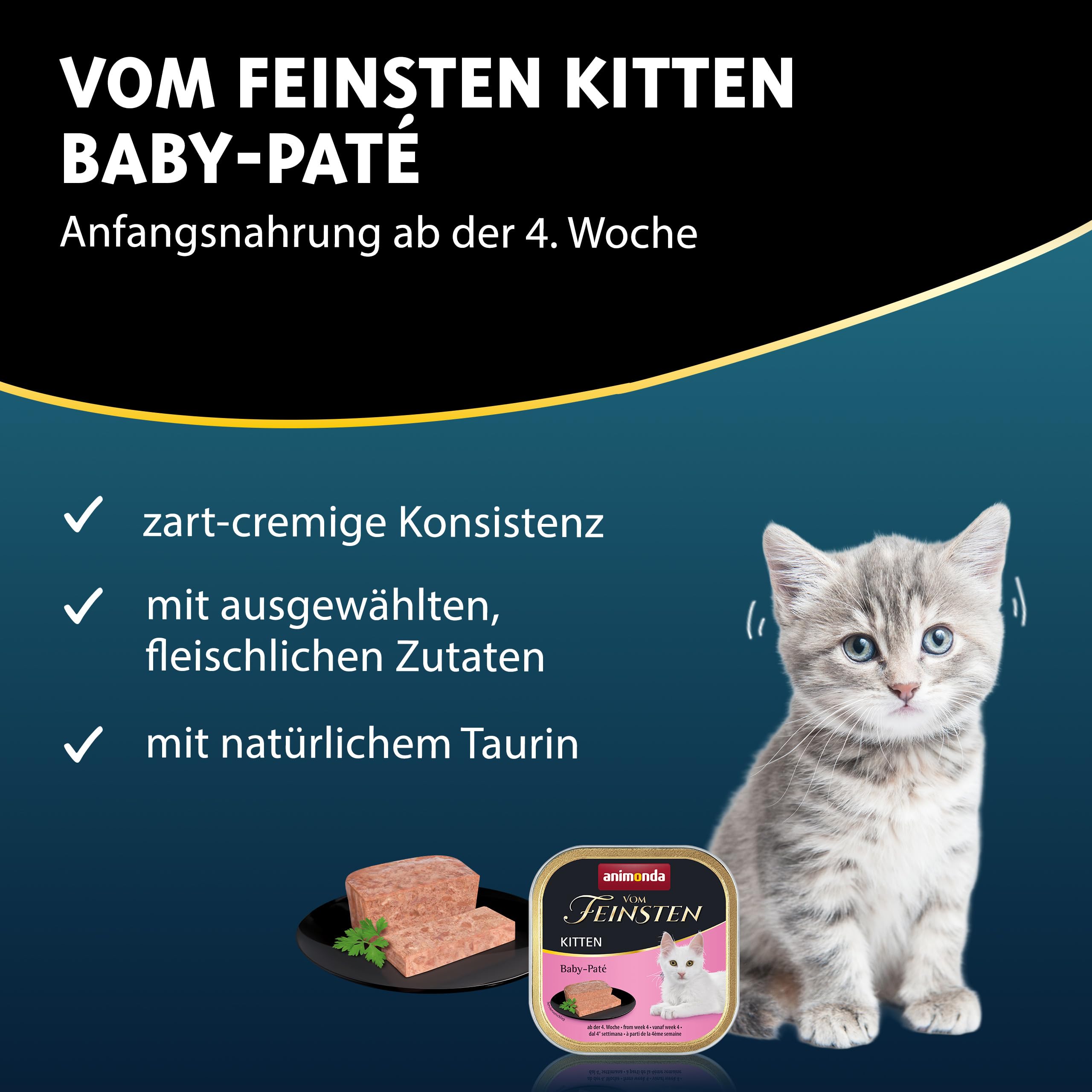 animonda Vom Feinsten Kitten Baby-Paté (32 x 100 g), Kitten Nassfutter für wachsende Kätzchen ab der 4. Woche, Katzenfutter ohne Getreide und Zucker, zart-cremige Konsistenz