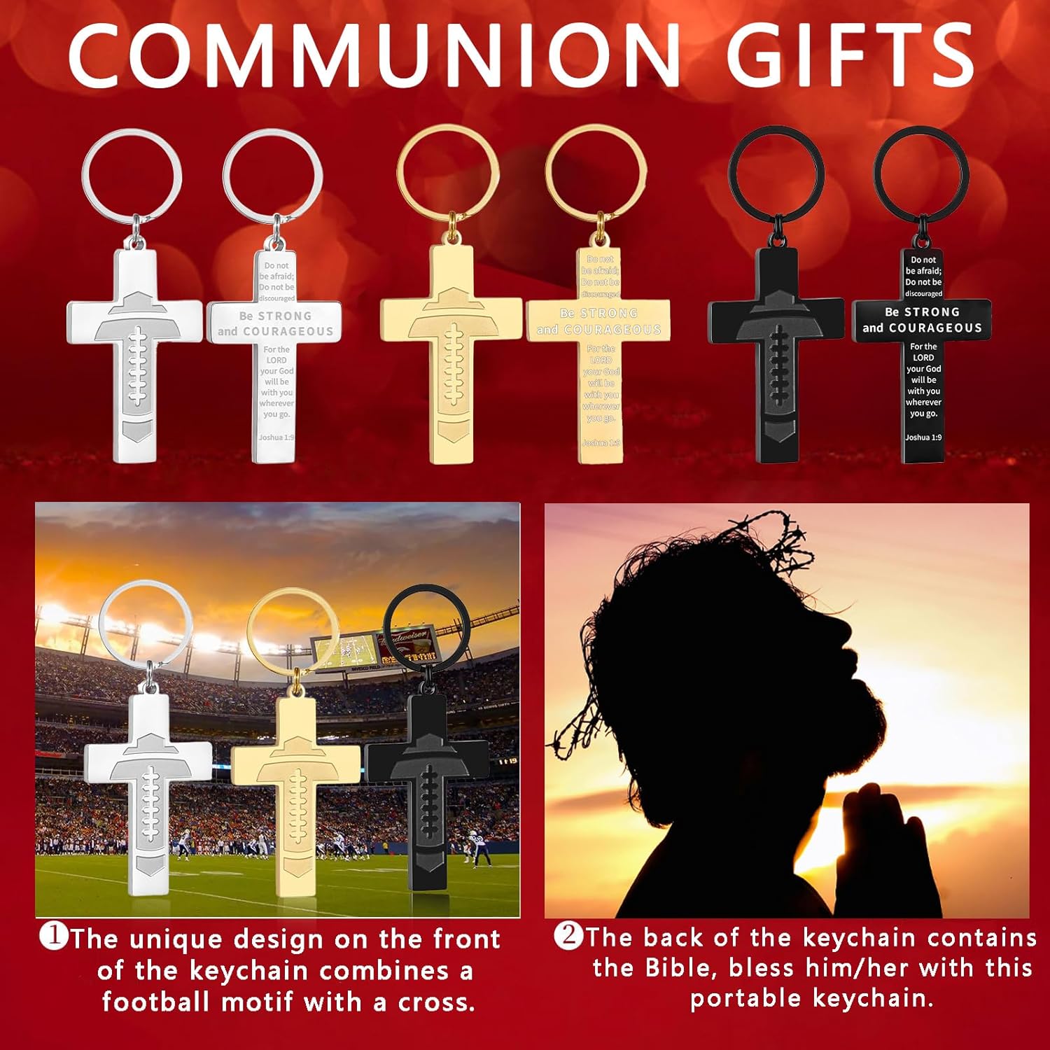 Football/Baseball/Soccer/Basketball Cross Keychain for Men Christian Confirmation Religious Sport Gifts for Men - Image 2