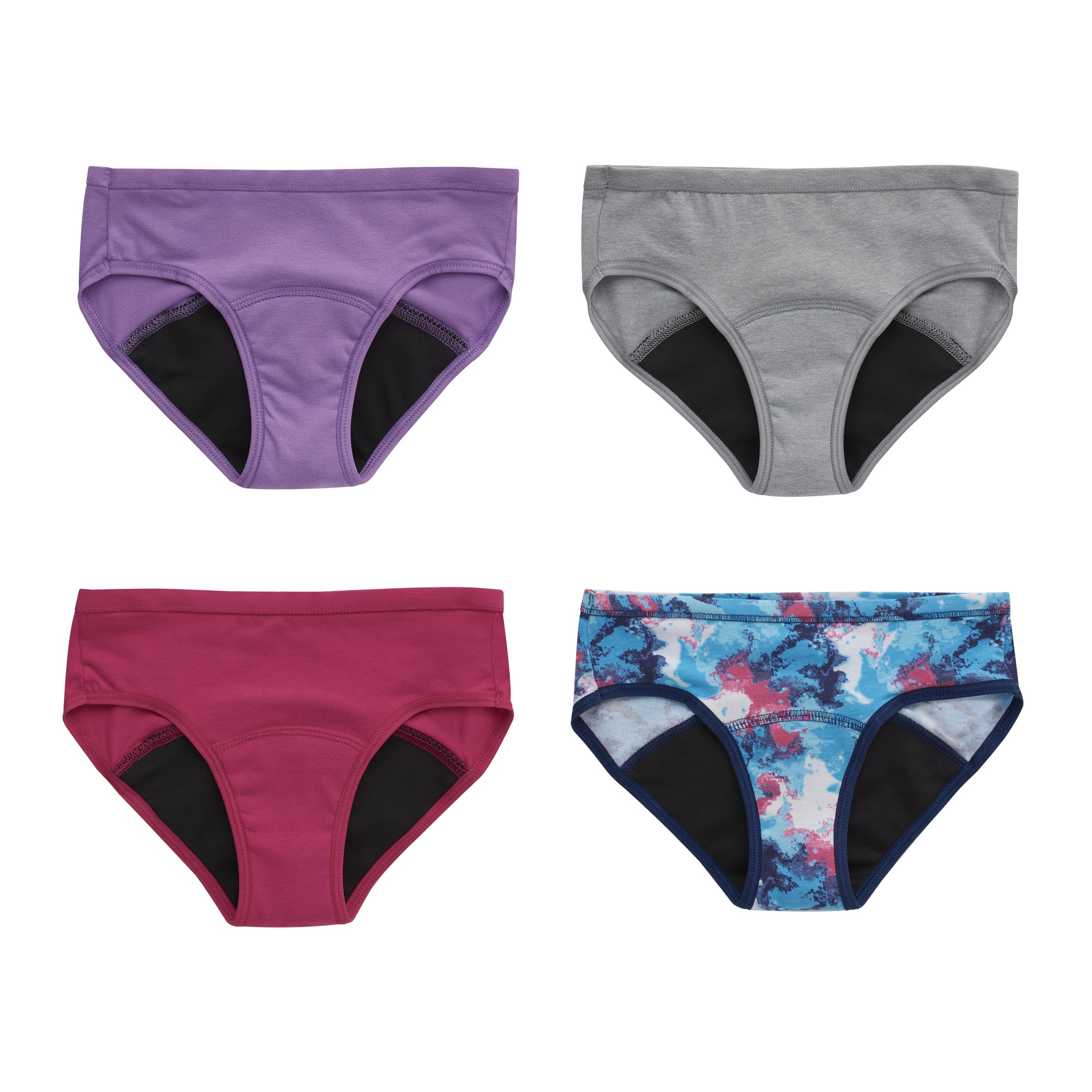 Hanes Girls' Comfort, Period. Boys'hort & Hipster Period Underwear, Moderate Protection, Multi-Pack