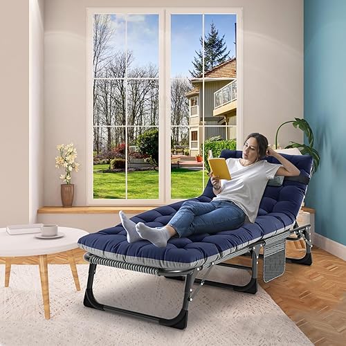 Miniatura 7 de MOPHOTO Silla de salón plegable de 5 posiciones, catre plegable, silla de salón al aire libre portátil para bronceado, perfecta para tomar el sol en