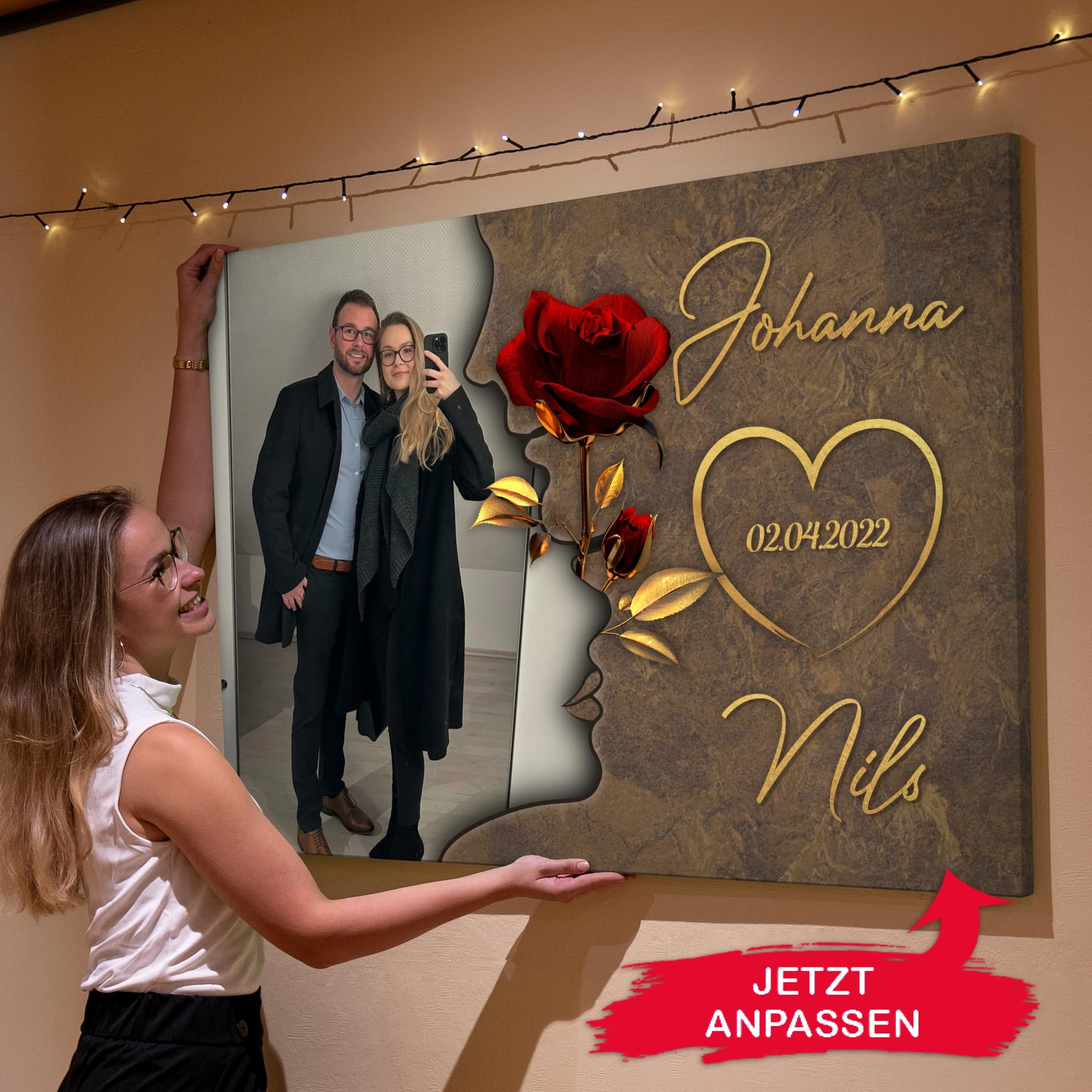 Liebesleinwand Leinwandbild personalisiert mit Foto | Leinwand gestalten mit Foto, Namen und Datum Geschenk für Partner | Liebesgeflüster