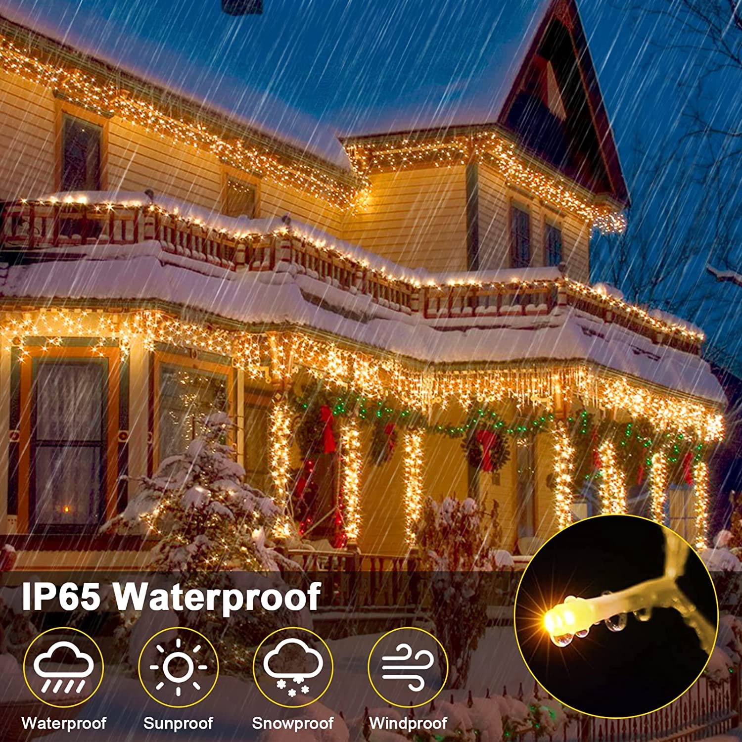 Cortina Luz Solar Guirnalda De Luces Led Con Temporizador Para Exteriores,  Cortina Conectable De Con 8 Modos, Impermeable, Carámbanos, 33 Pies, 400  Led Luces De Hadas, image size:1500x1500