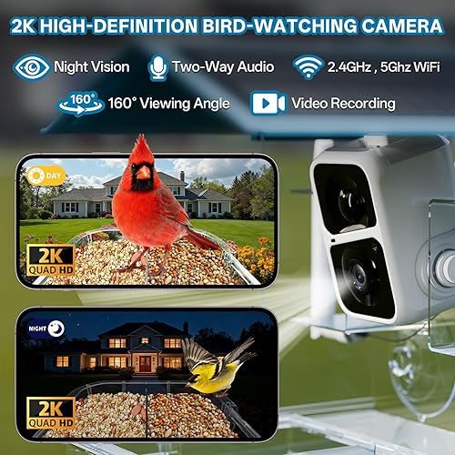 Miniatura 3 de Comedero inteligente para pájaros con cámara alimentado por energía solar, WiFi de 2.4 GHz/5 GHz, notificaciones instantáneas para exteriores, 2K HD