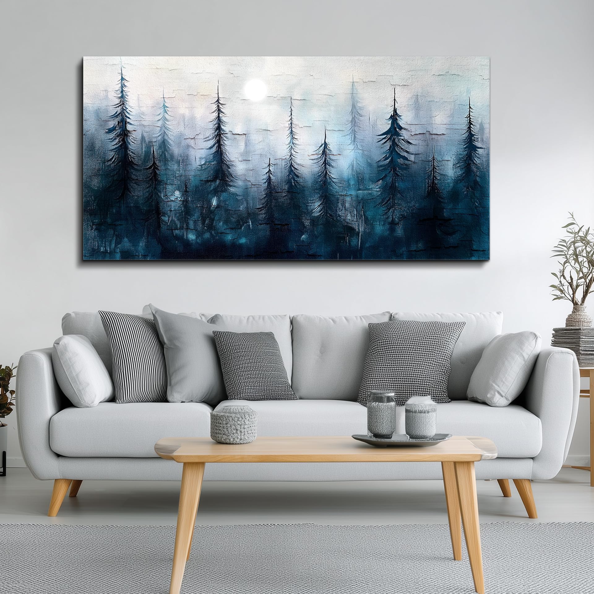 Aefouu No Frame Canvas Wall Art For Living Room Bedroom Wall Decor Mural Modern Abstract Foggy Forest Landscape Prints Artwork Pictures(30X60cm/12X24in/Frameless)