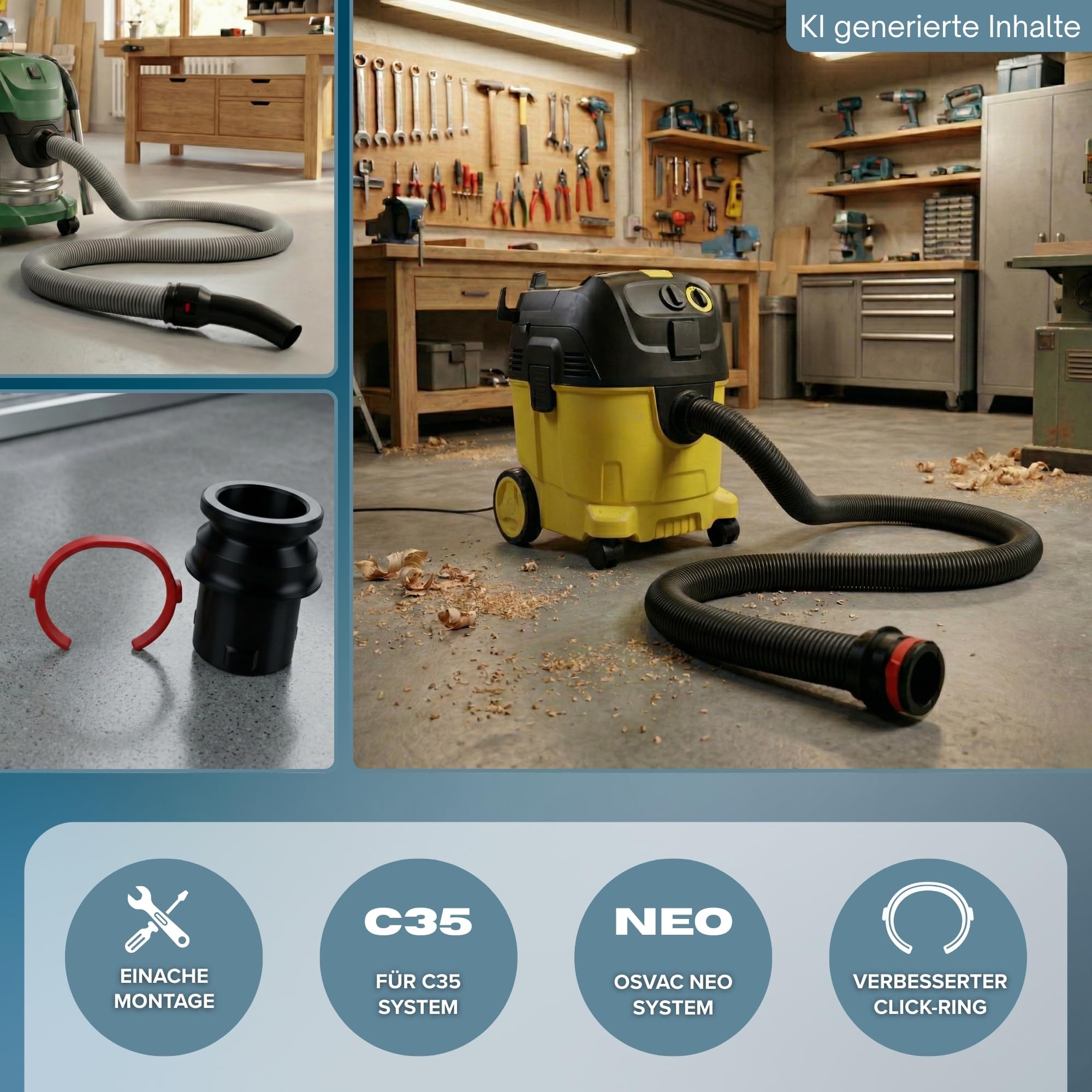 Compatible con aspirador Bosch Click and Clean MALE C35, adaptador para OSVAC NEO M32, accesorio para aspirador de agua y polvo, aspirador industrial, herramienta de extracción de polvo