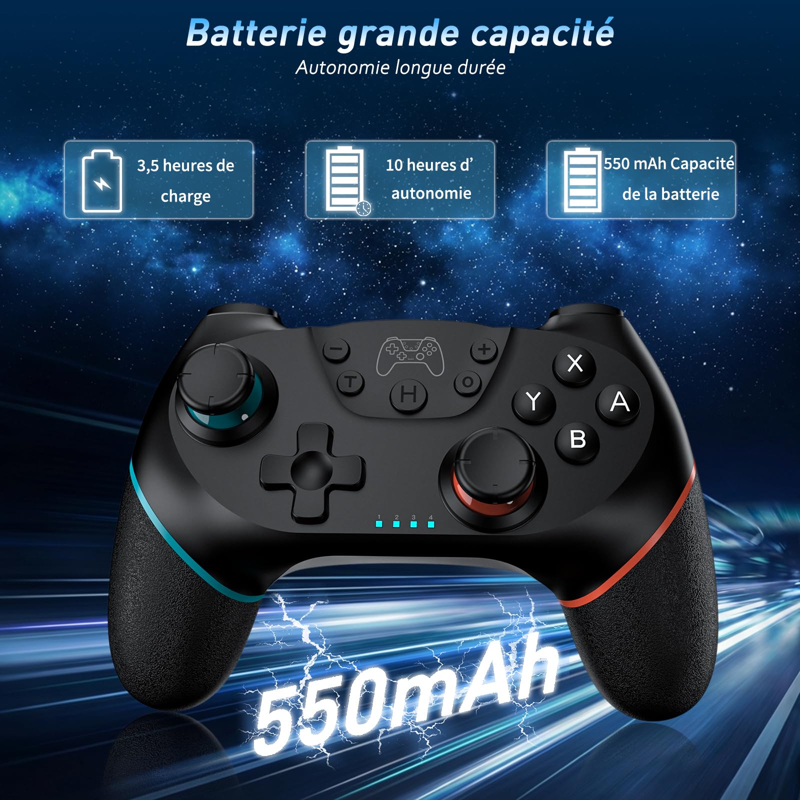 Reddening Manette Switch 2 Lot de 2, Manette Switch pour Switch/Switch 2/Switch Lite/Switch OLED, Manette Switch 1 avec Double Vibration, Gyroscope 6 Axes, Joystick Hall, Réveil, Turbo