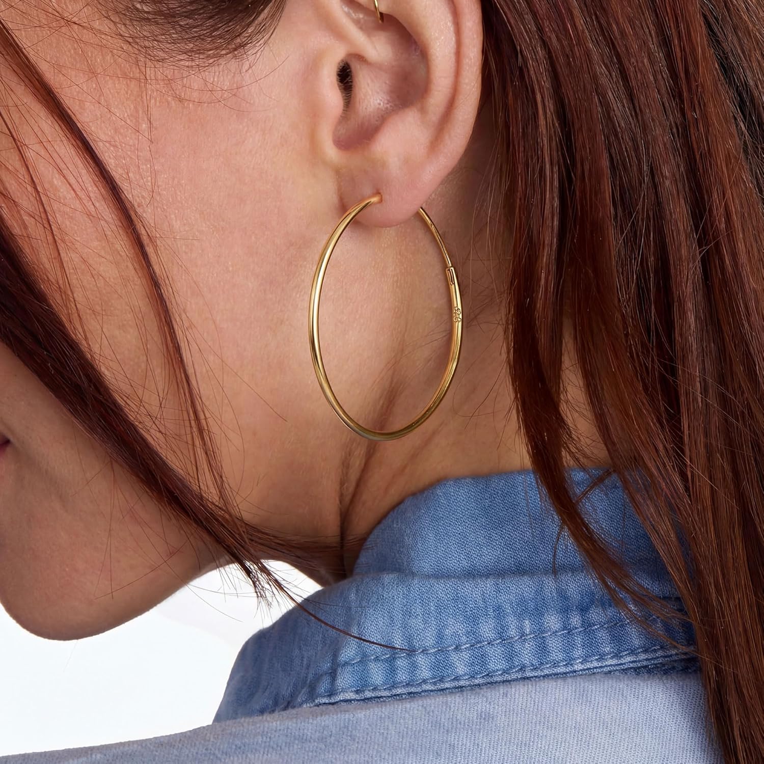 OOOPEL 925 Sterling Silver Earrings Thin Endless Hoop Earring Lightweight Hypoallergenic Big Hoops Earring for Women Large Silver Hoop Earrings 30/40/50/60/70mm - Image 4